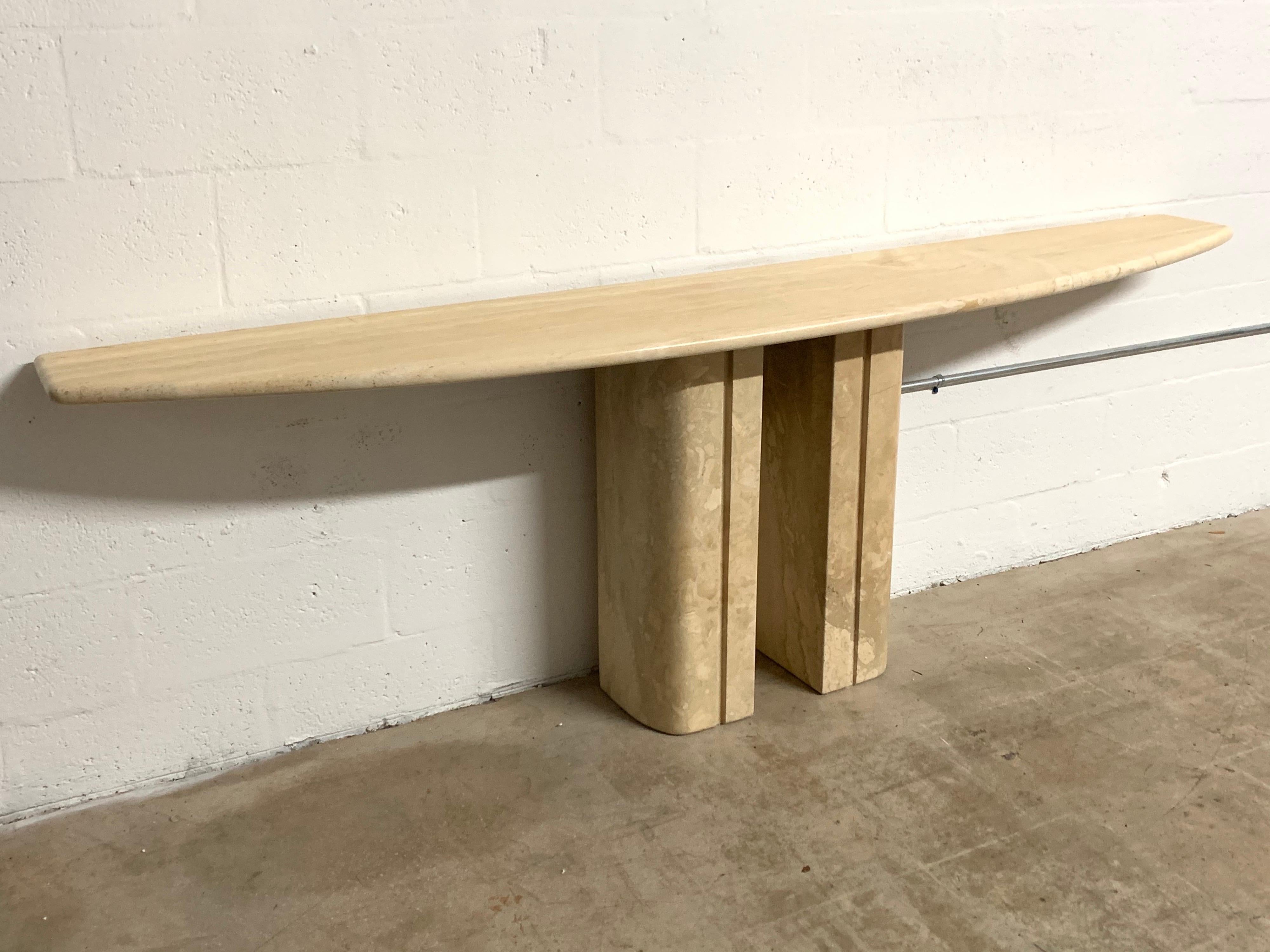 Mid-Century Modern Angelo Mangiarotti Attributed Travertine Stone Demilune Console Table, Italy