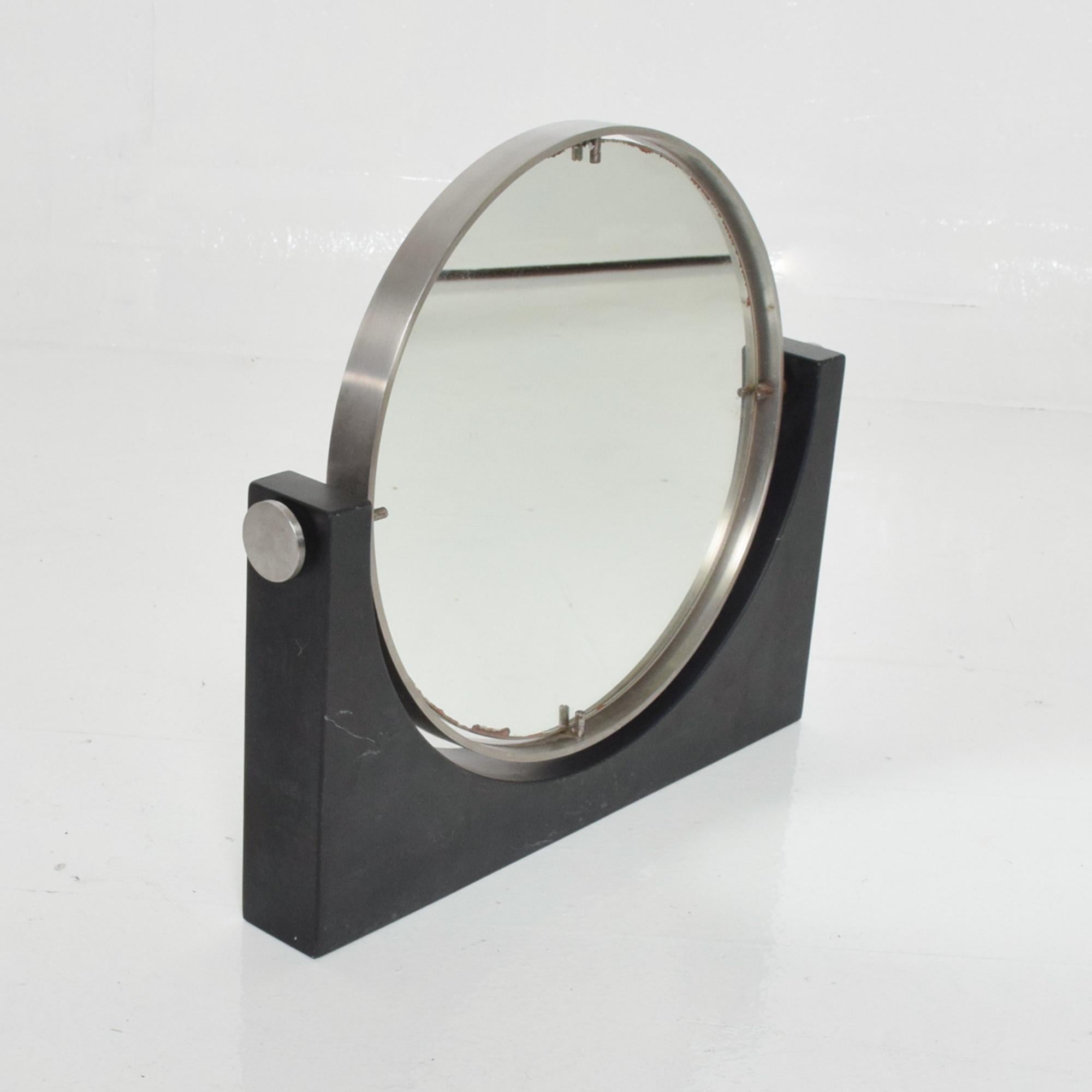 1970s Modern Table Vanity Mirror Black Marble Angelo Mangiarotti Italy In Good Condition For Sale In Chula Vista, CA