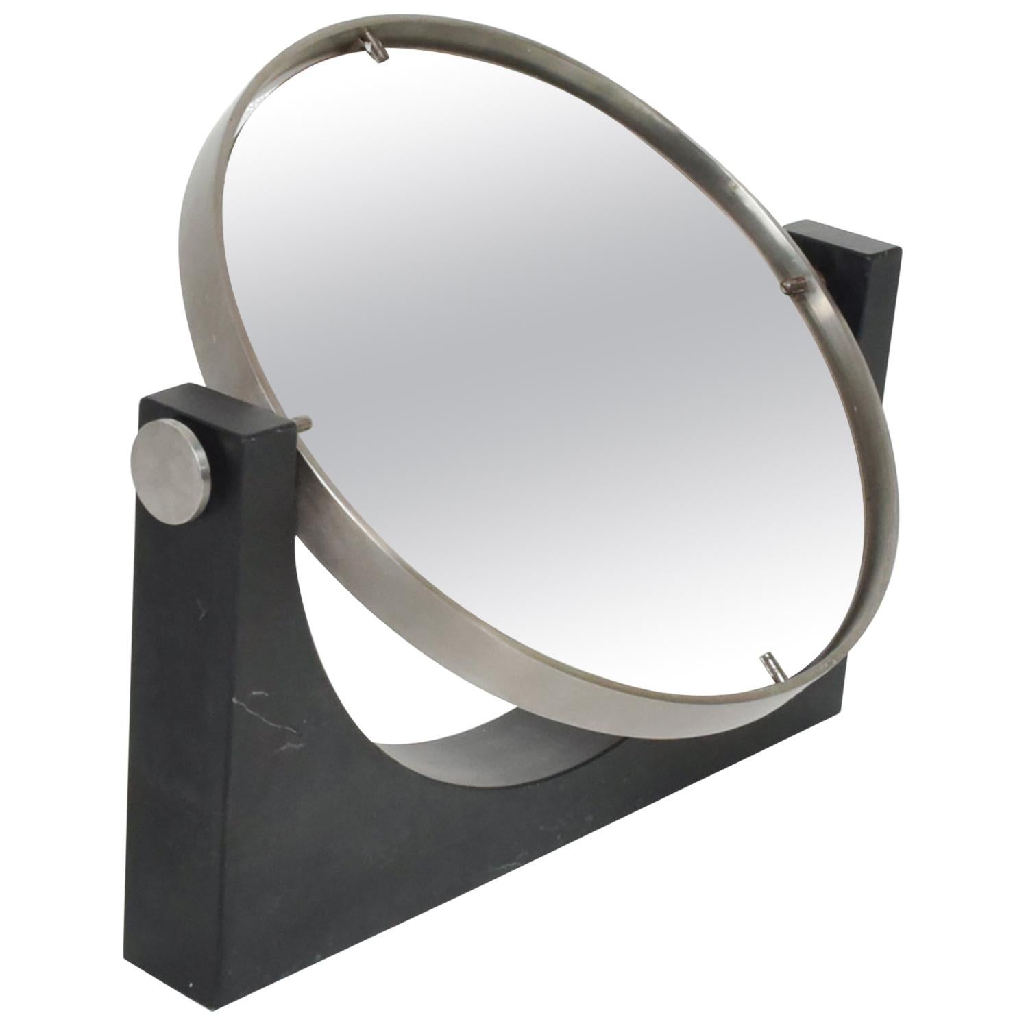 1970s Modern Table Vanity Mirror Black Marble Angelo Mangiarotti Italy For Sale
