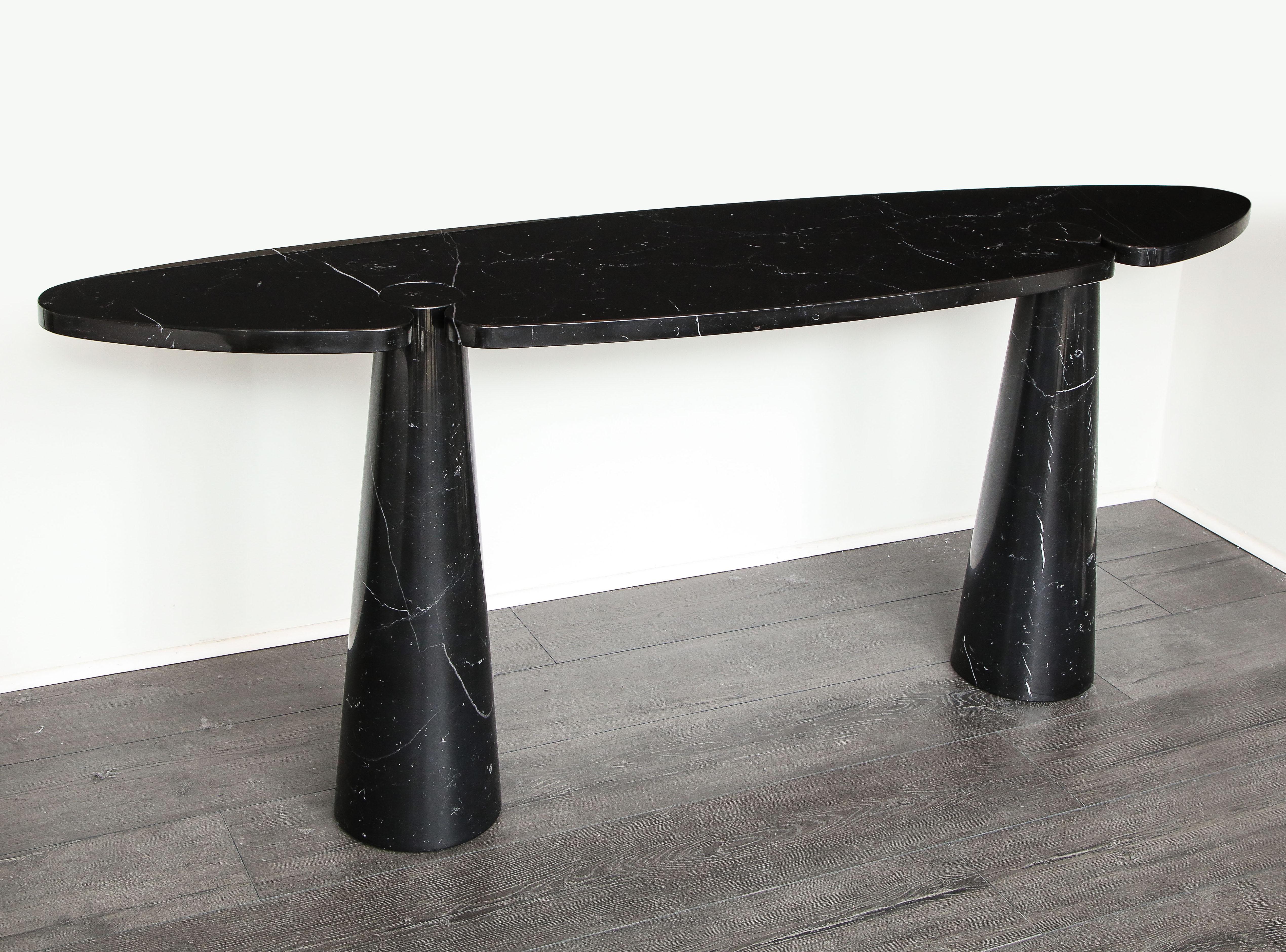 Italian Angelo Mangiarotti Black Marquina Marble Console