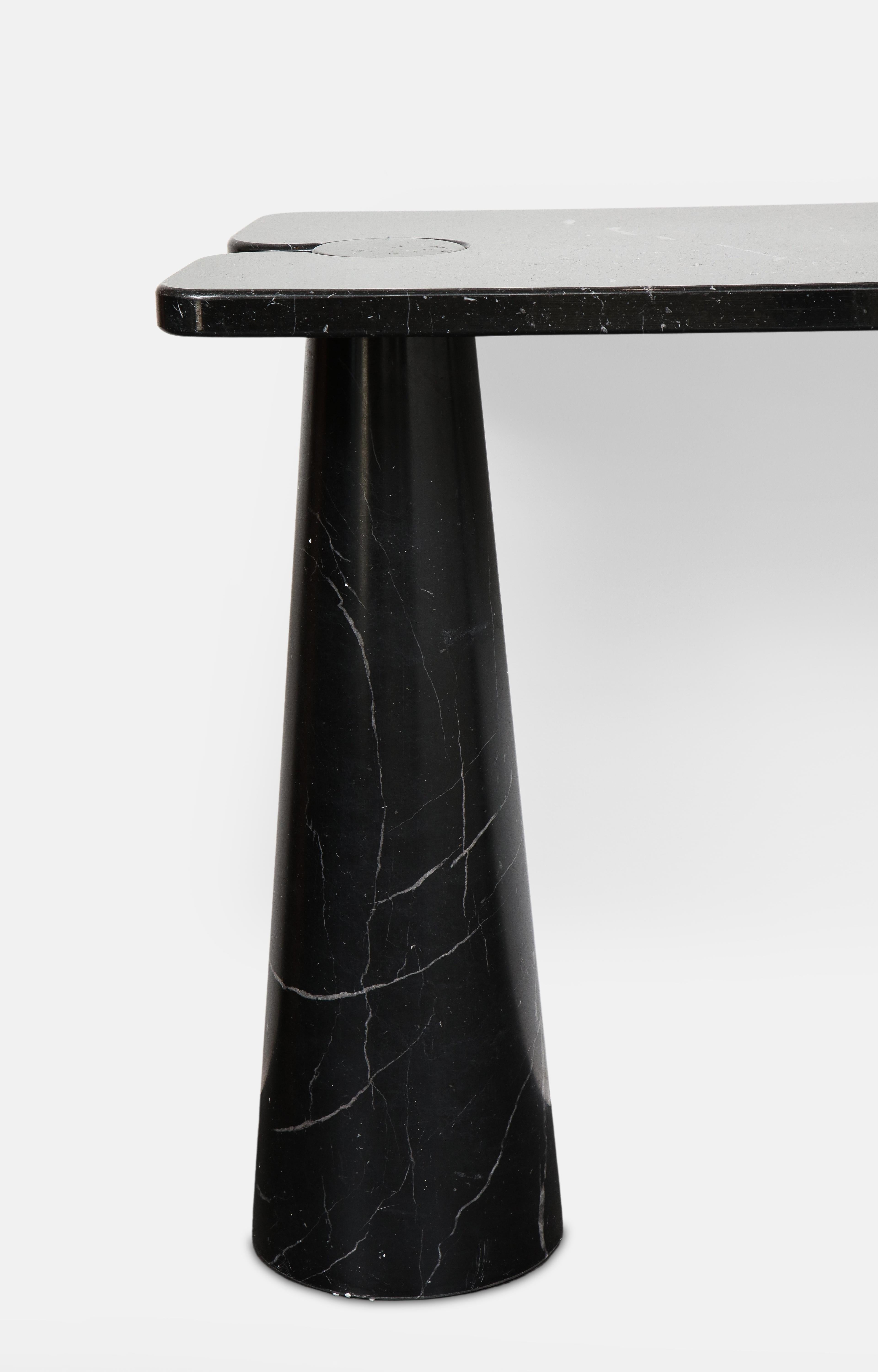 Mid-Century Modern Angelo Mangiarotti Black Marquina Marble Console with Skipper Label
