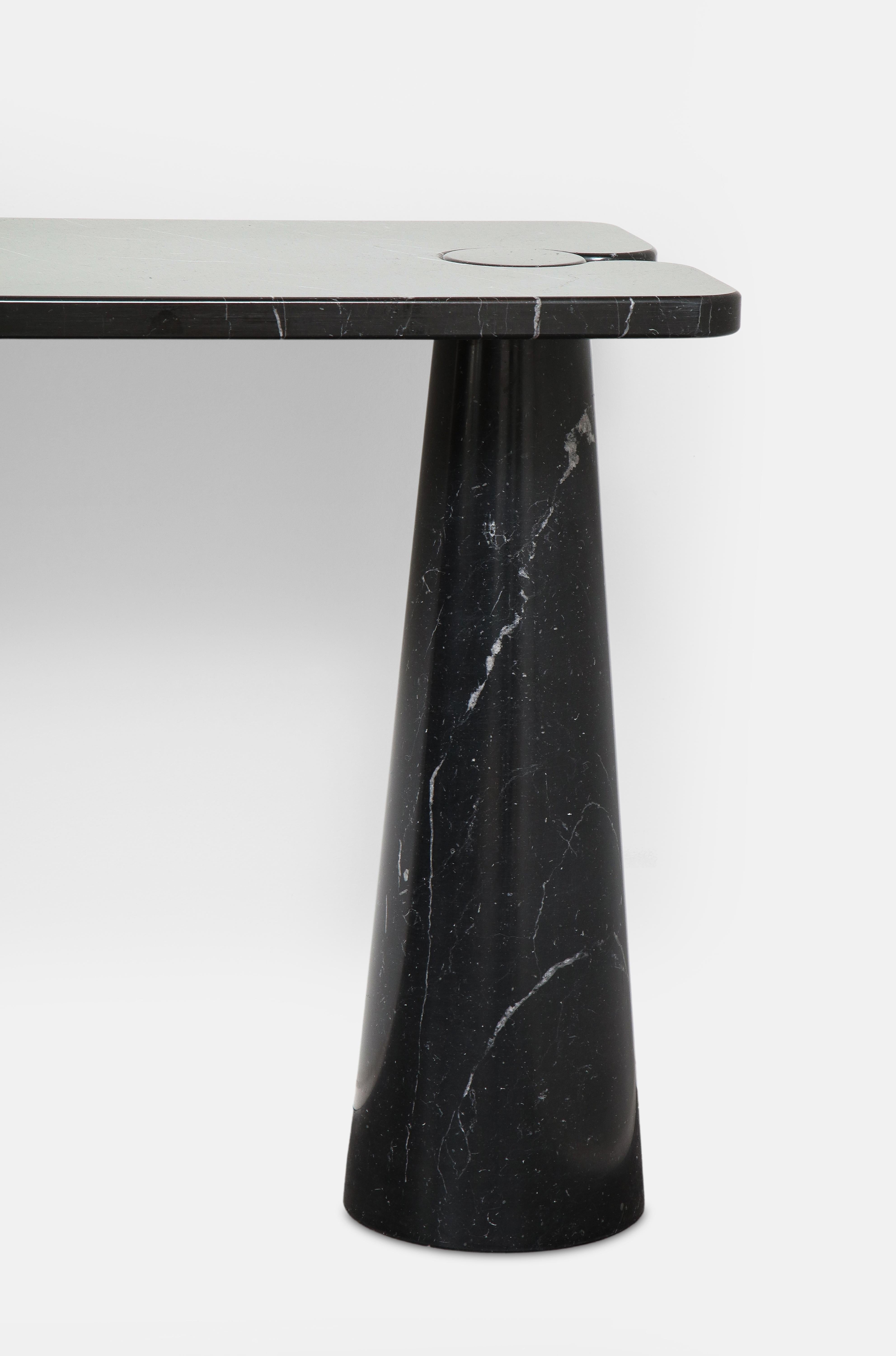 Polished Angelo Mangiarotti Black Marquina Marble Console with Skipper Label