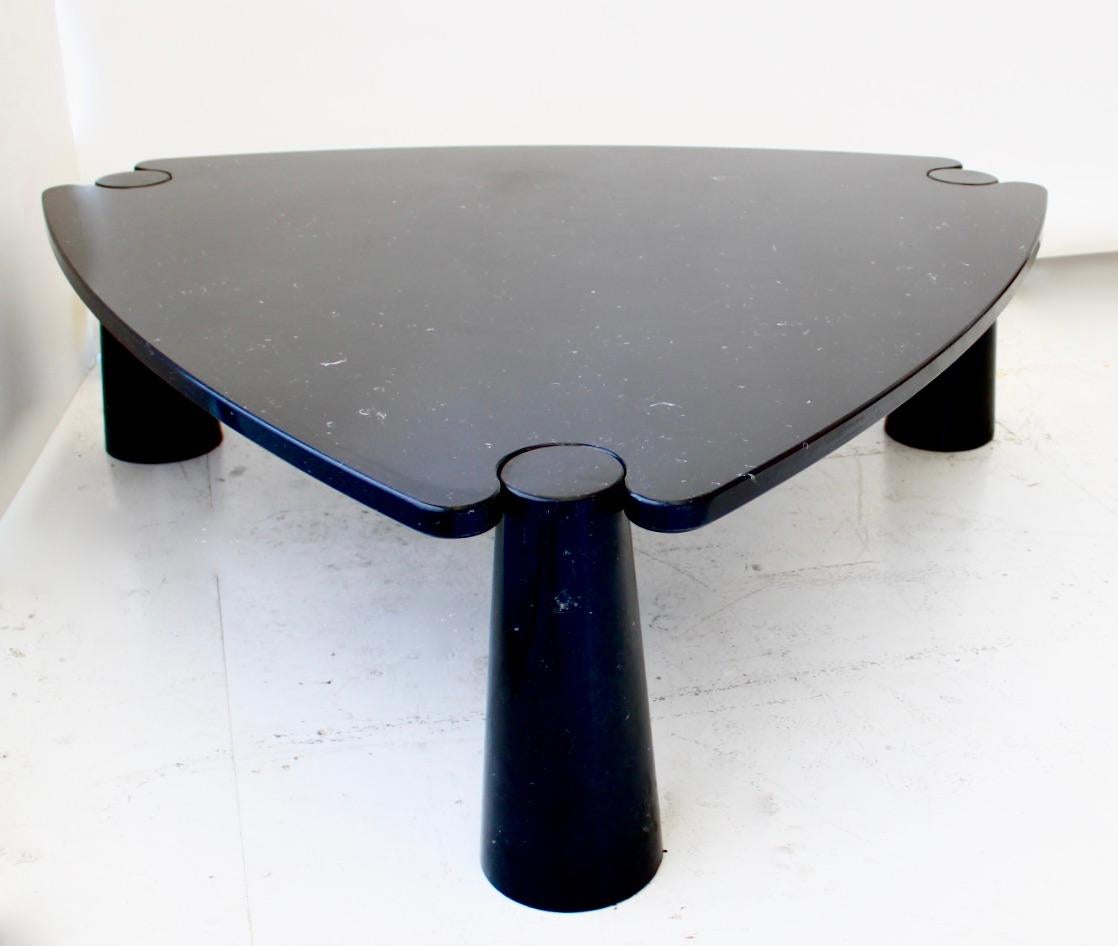 Mid-Century Modern Angelo Mangiarotti Black Marquina Marble Triangular Eros Collection Coffee Table For Sale
