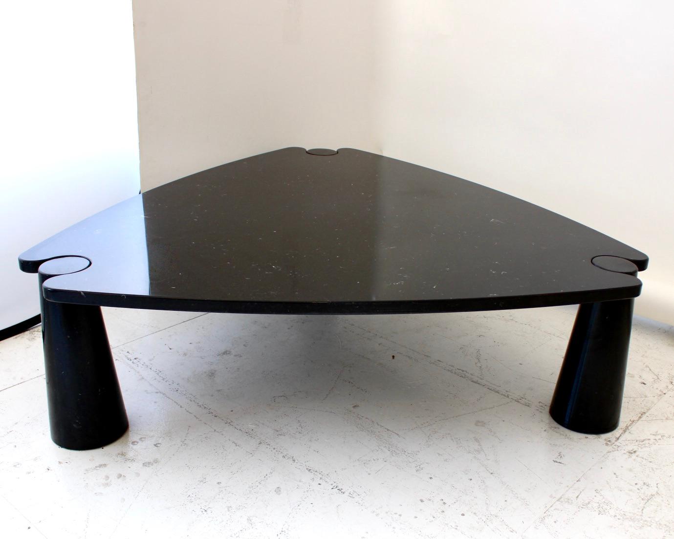Carrara Marble Angelo Mangiarotti Black Marquina Marble Triangular Eros Collection Coffee Table For Sale