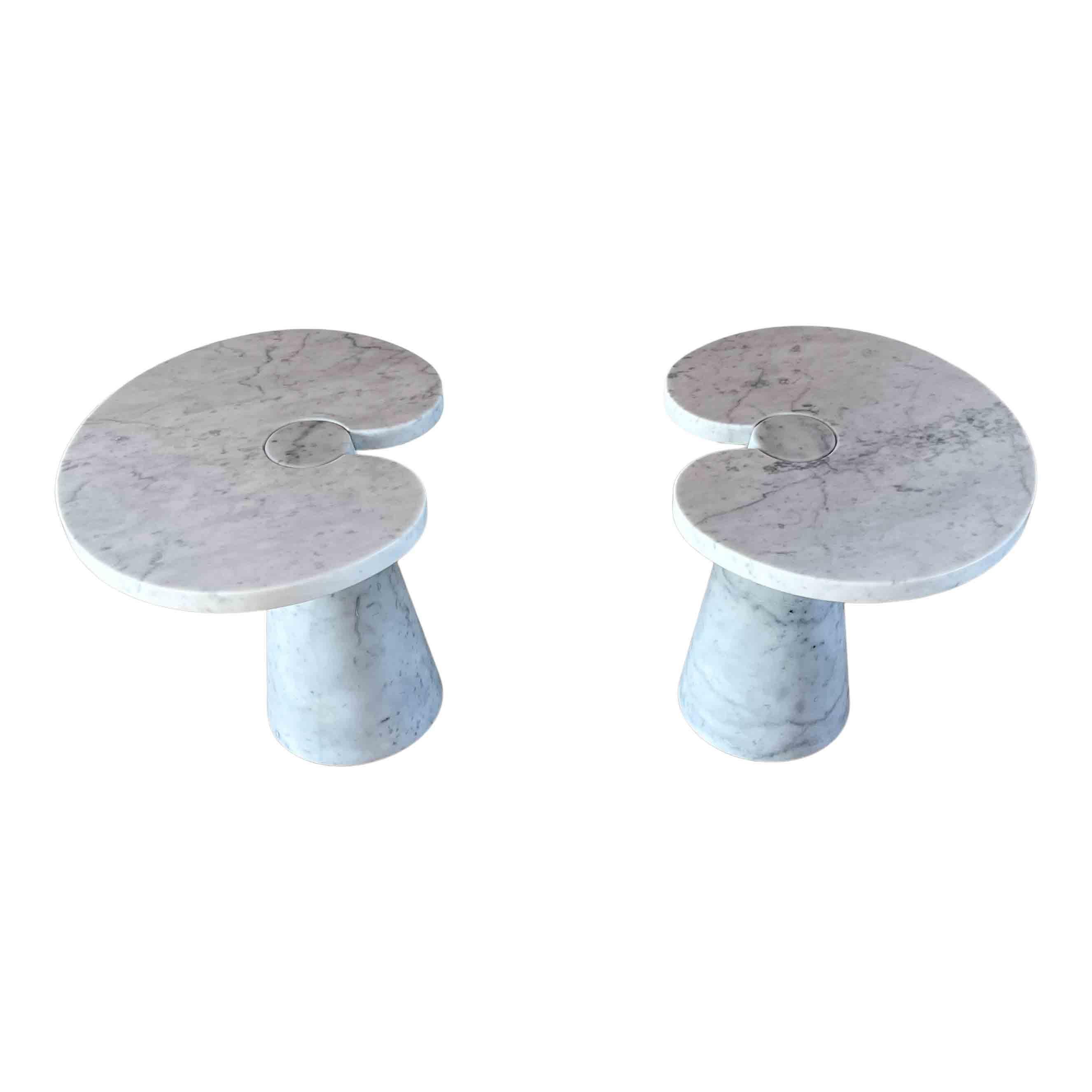 Pair of “Eros” side tables, designed by Angelo Mangiarotti and manufactured by Skipper in 1972.
Made of white Carrara marble.
Excellent vintage condition.
The Eros series by Angelo Mangiarotti is a collection of tables presented in 1971.
The main