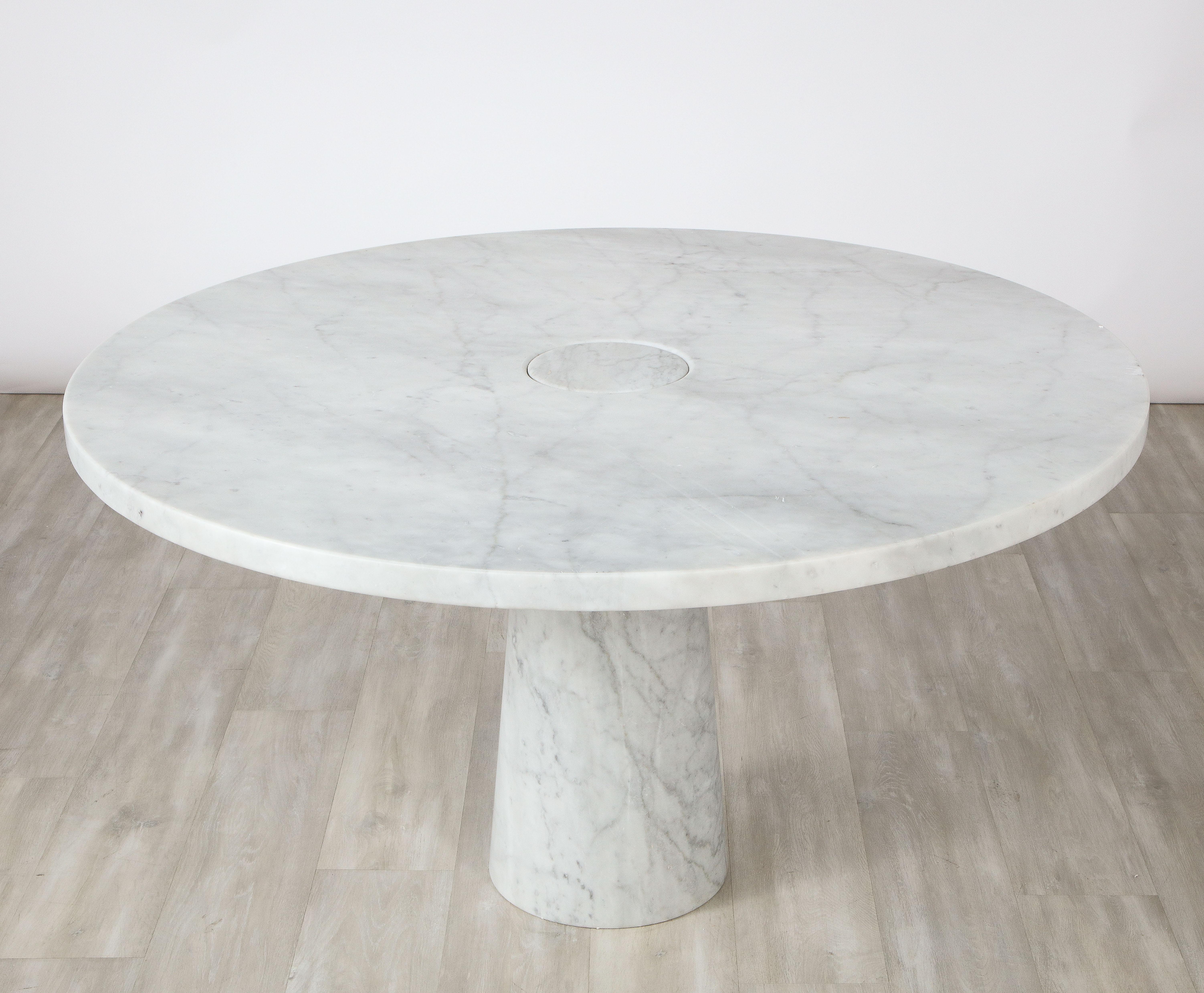 Table de salle à manger à piédestal Angelo Mangiarotti en marbre de Carrare, italienne, années 1970 en vente 9