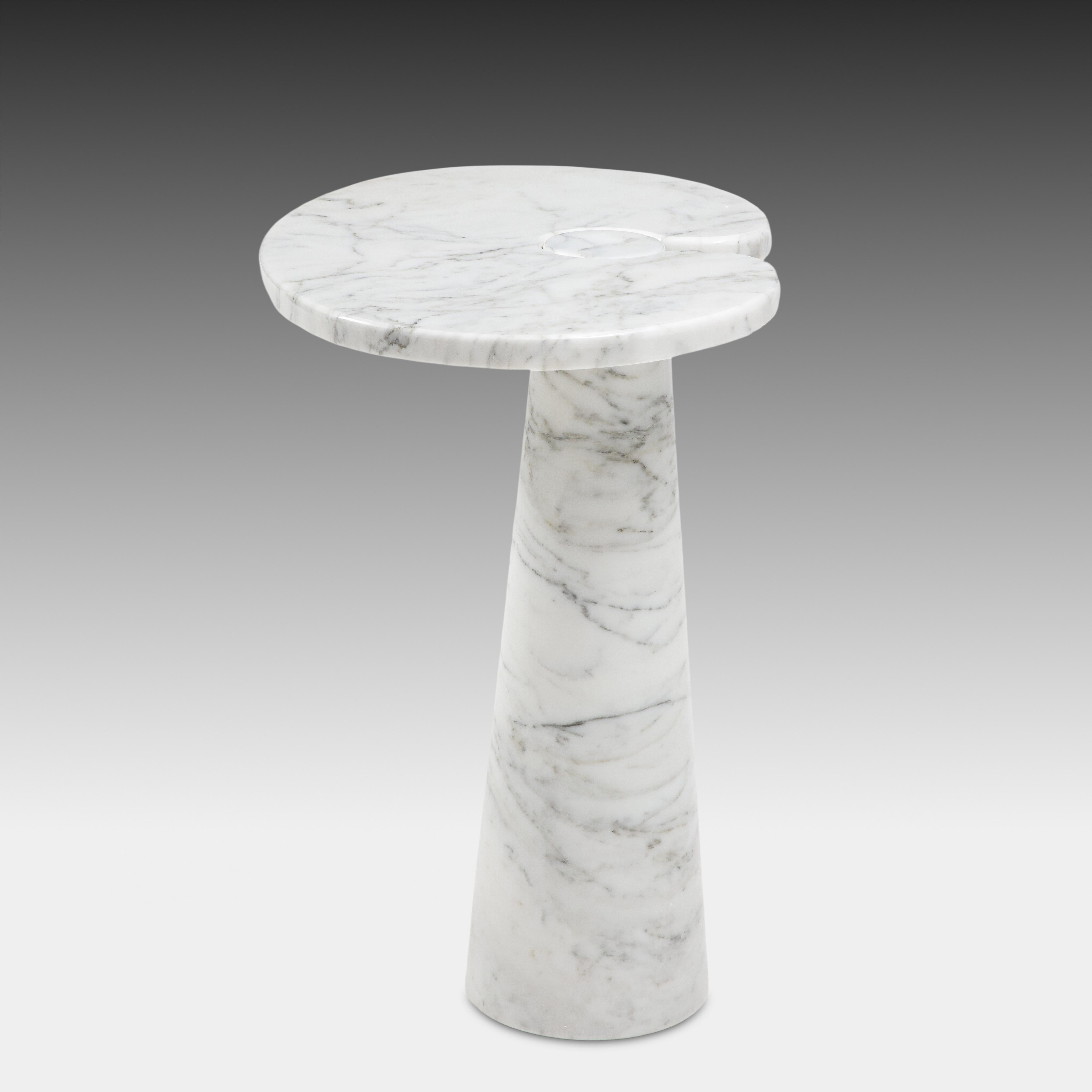 Polished Angelo Mangiarotti Carrara Marble Tall Side Table from Eros Series, 1971 For Sale