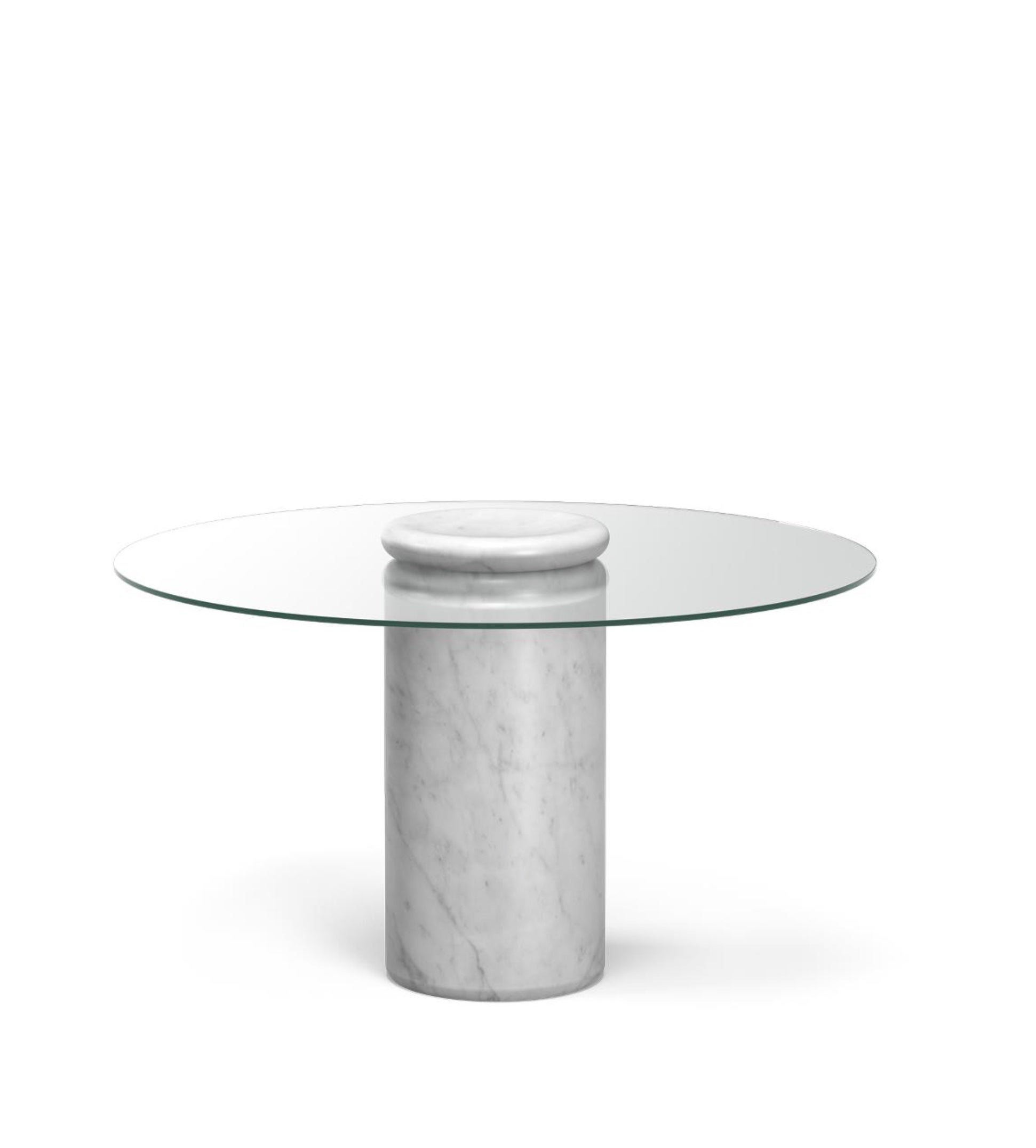 The diameter given applies to the table top. The base measures 38cm in diameter. 

Castore is a glass and marble table by Italian architect, sculptor and designer Angelo Mangiarotti. Designed in 1975 for Sorgente dei Mobili, the distinct design is