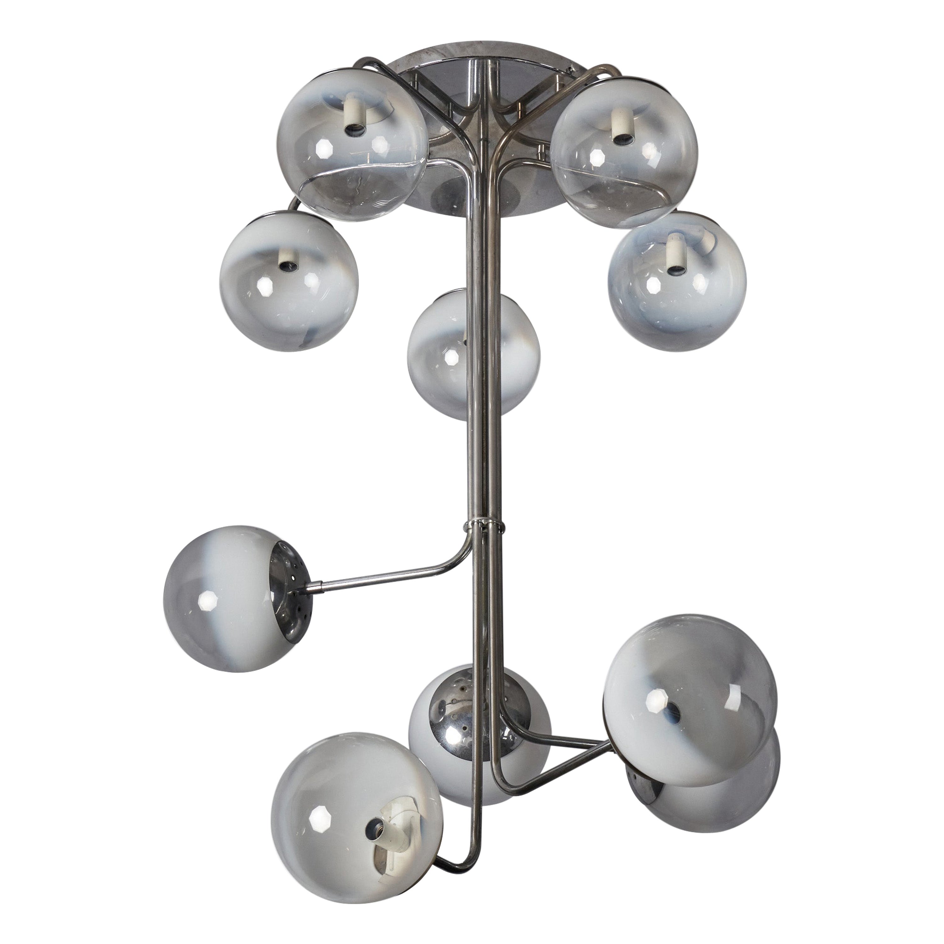 Angelo Mangiarotti, Araña, Metal cromado, Vidrio, Italia, 1970s