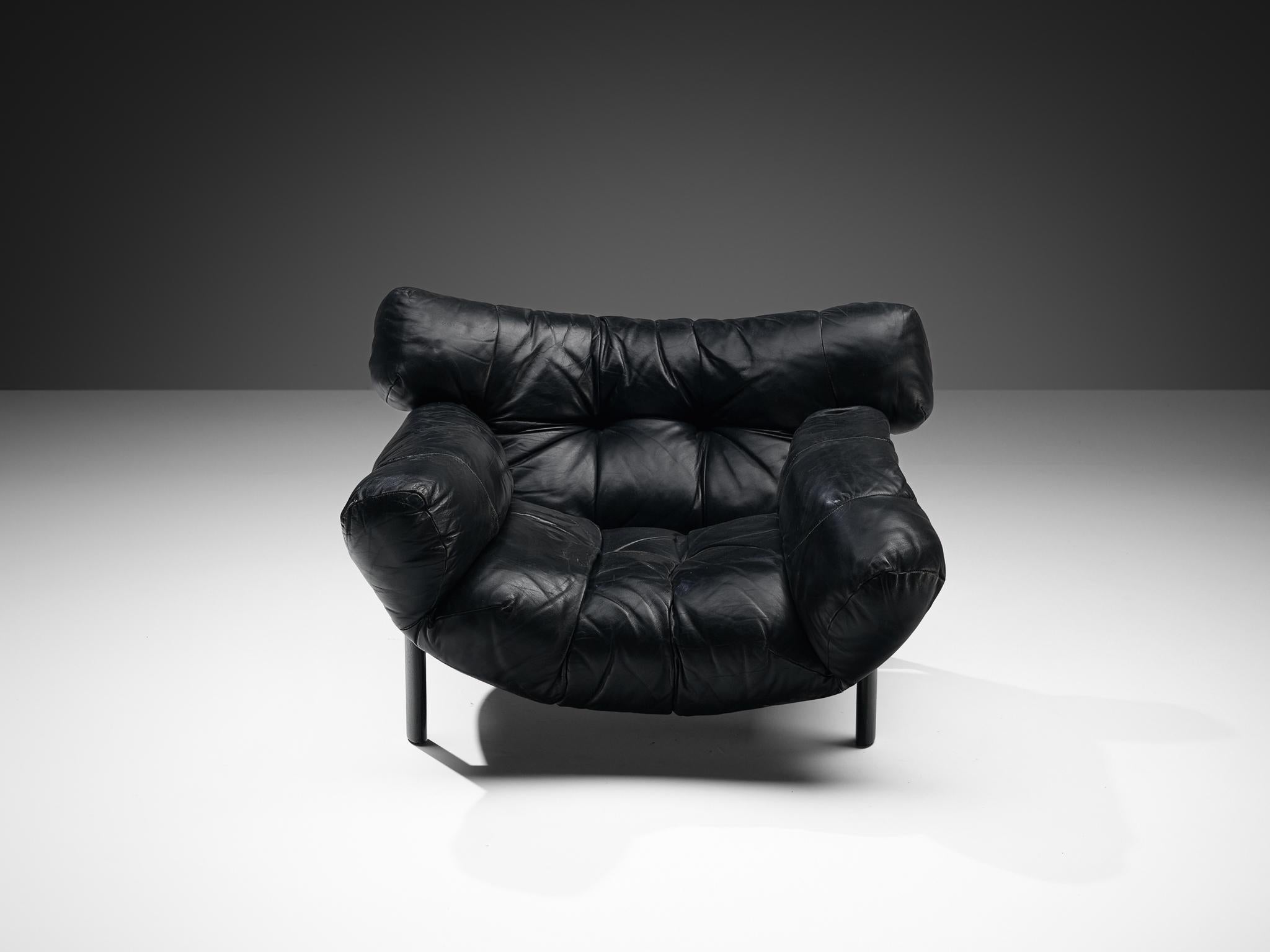 Angelo Mangiarotti & Chiara Pampo 'Légère' Lounge Chair in Black Leather In Good Condition In Waalwijk, NL