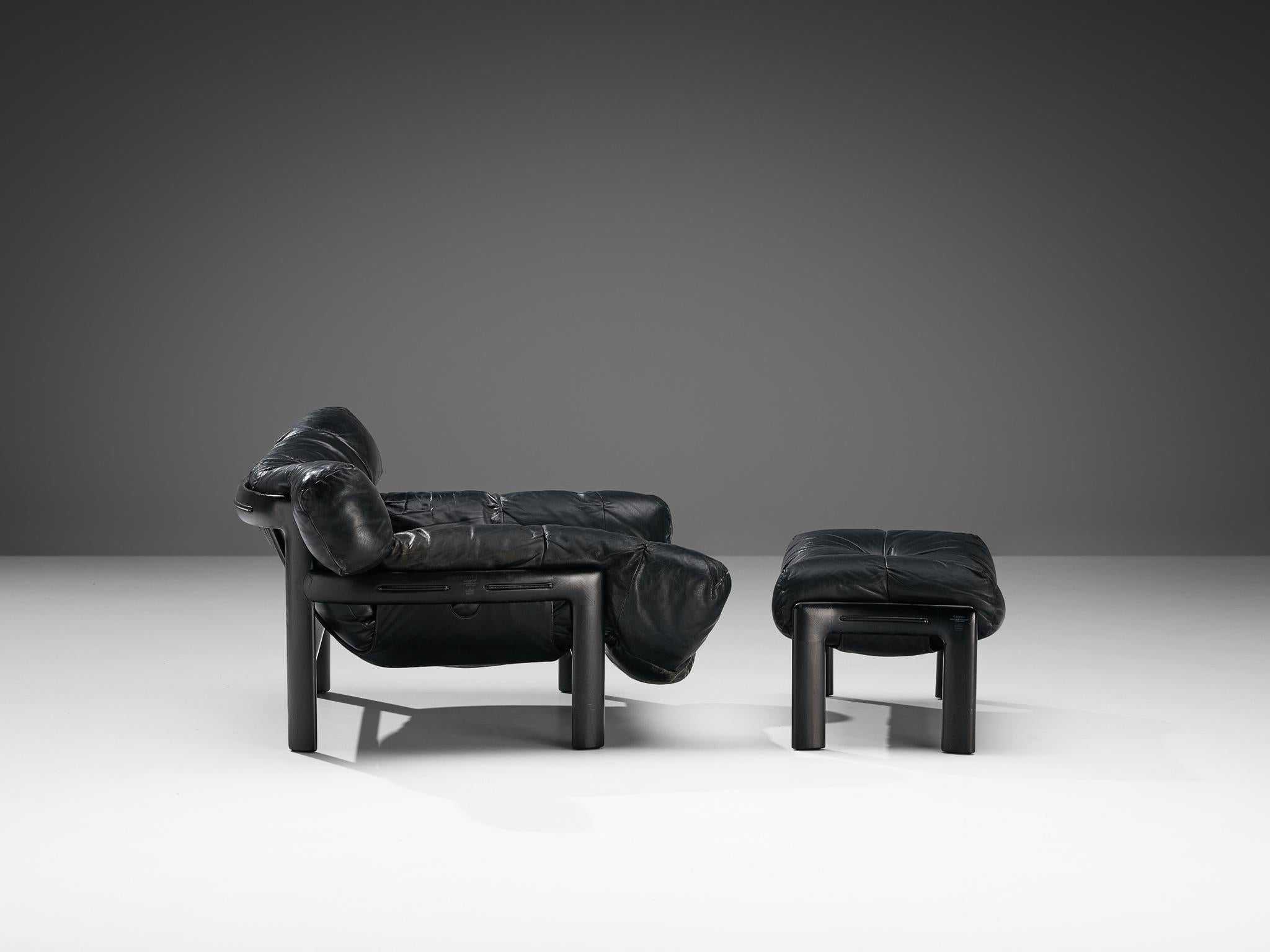 Leather Angelo Mangiarotti & Chiara Pampo 'Légère' Lounge Chair with Ottoman  For Sale