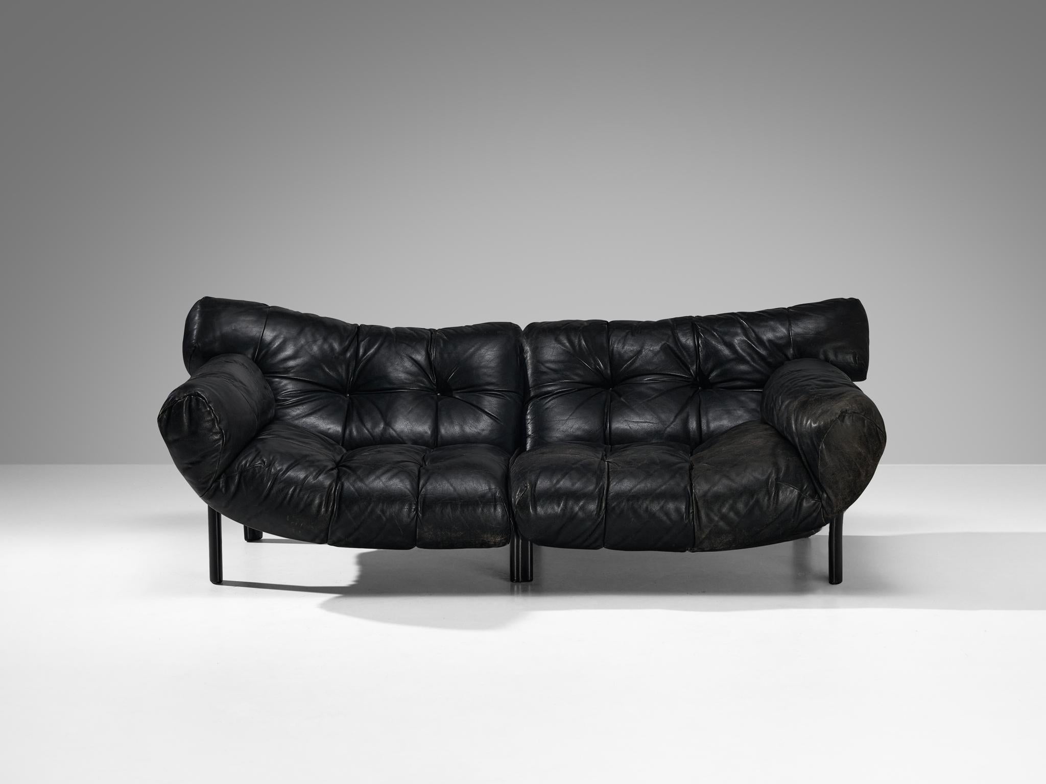 Italian Angelo Mangiarotti & Chiara Pampo 'Légère' Sofa in Black Leather