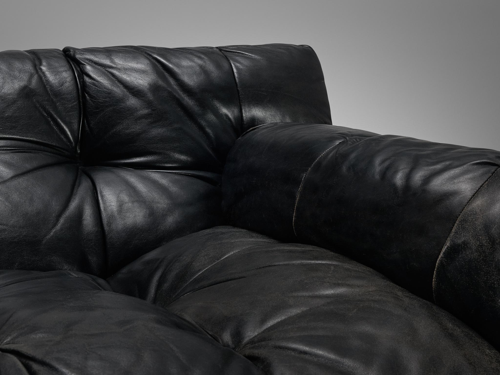 Angelo Mangiarotti & Chiara Pampo 'Légère' Sofa in Black Leather In Good Condition In Waalwijk, NL