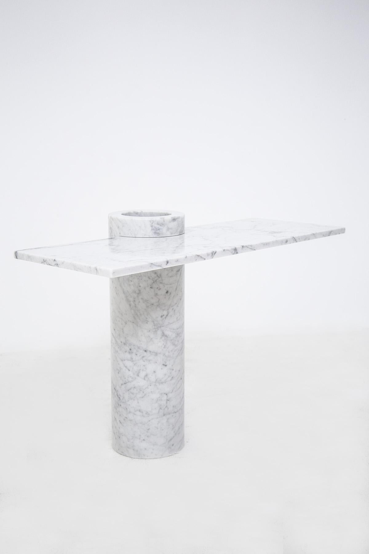 Rare console table by Angelo Mangiarotti in white Carrara marble. The console table is part of the 