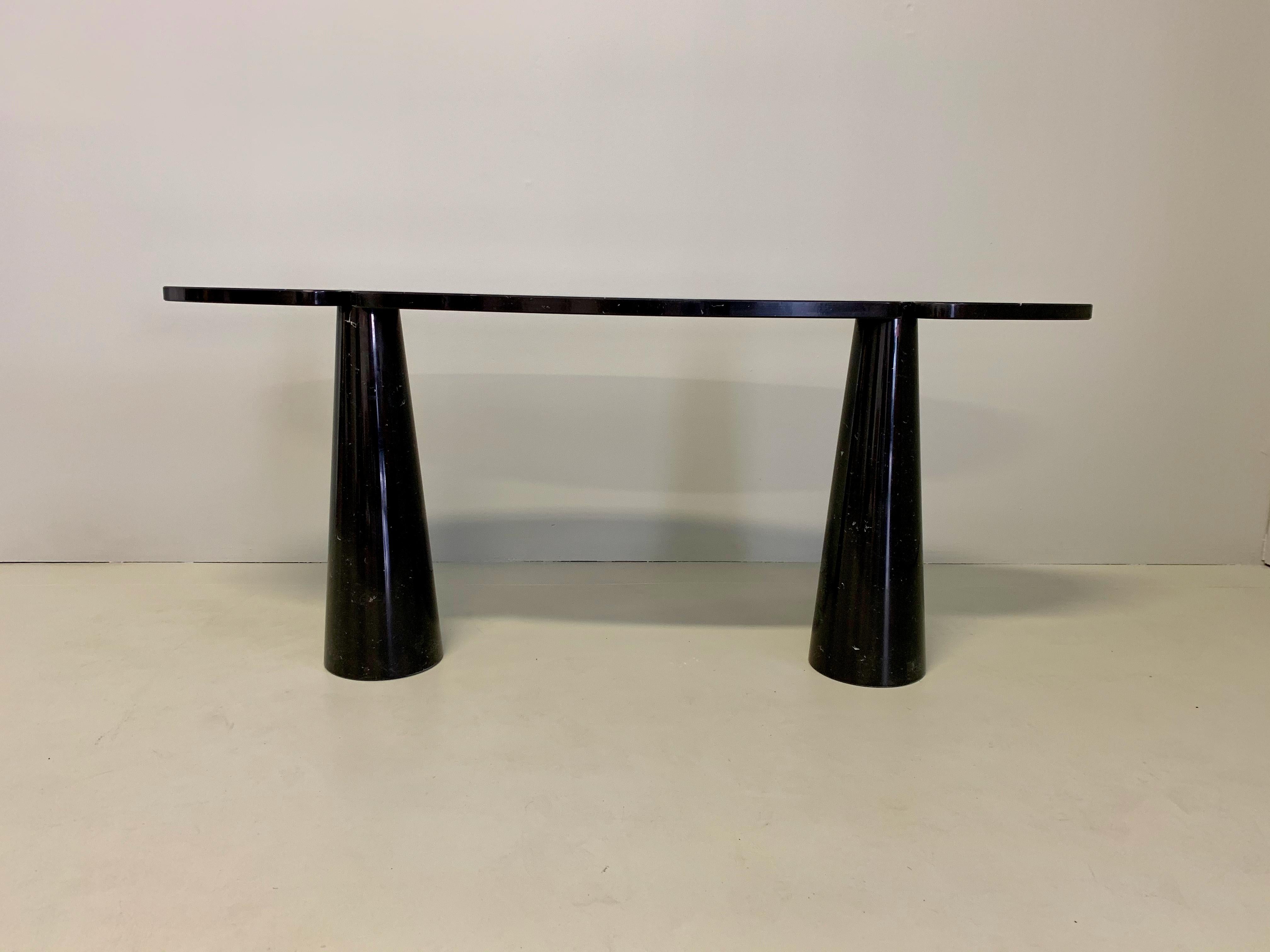 Angelo Mangiarotti console table Eros black marquina marble, Italy, circa 1975. The table is in wonderful condition with hardly any wear. No chips or cracks or major blemishes. Whit original label.
           