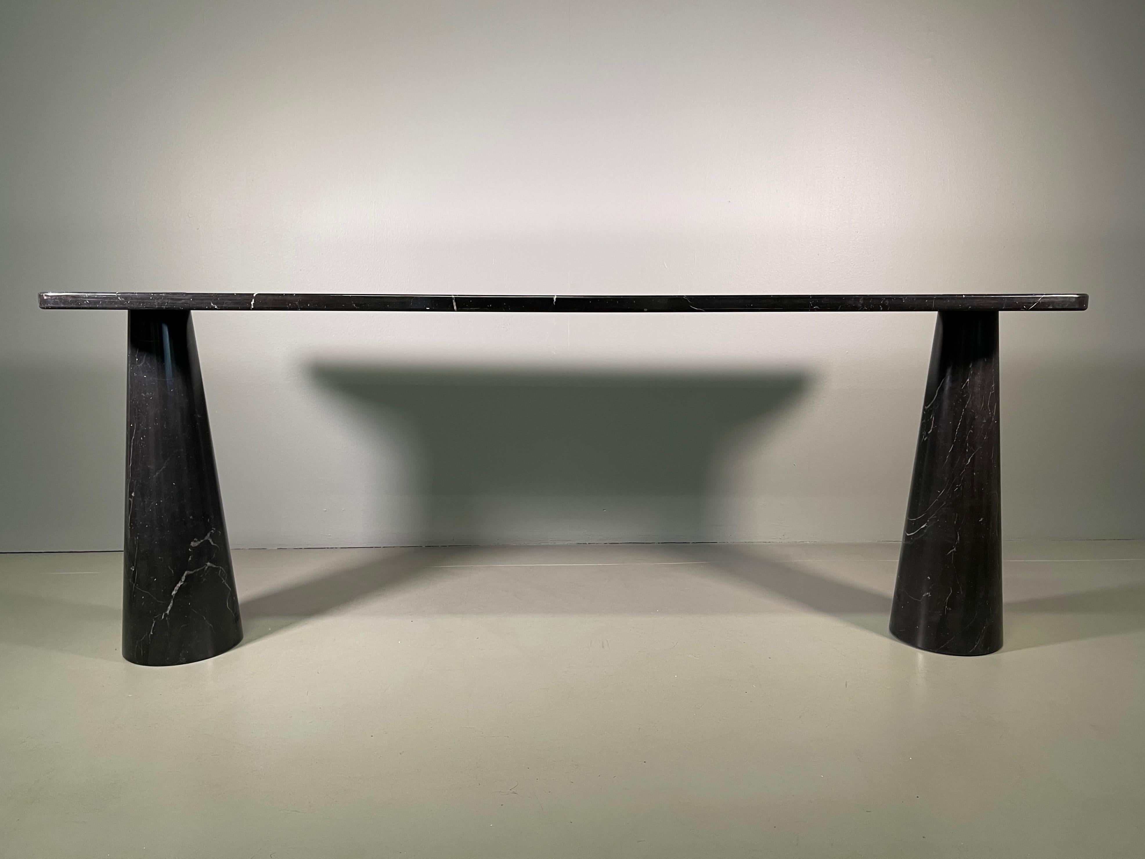Angelo Mangiarotti console table Eros black marquina marble, Italy, circa 1975. The table is in wonderful condition with hardly any wear. No chips or cracks or major blemishes. Whit original label.
  
