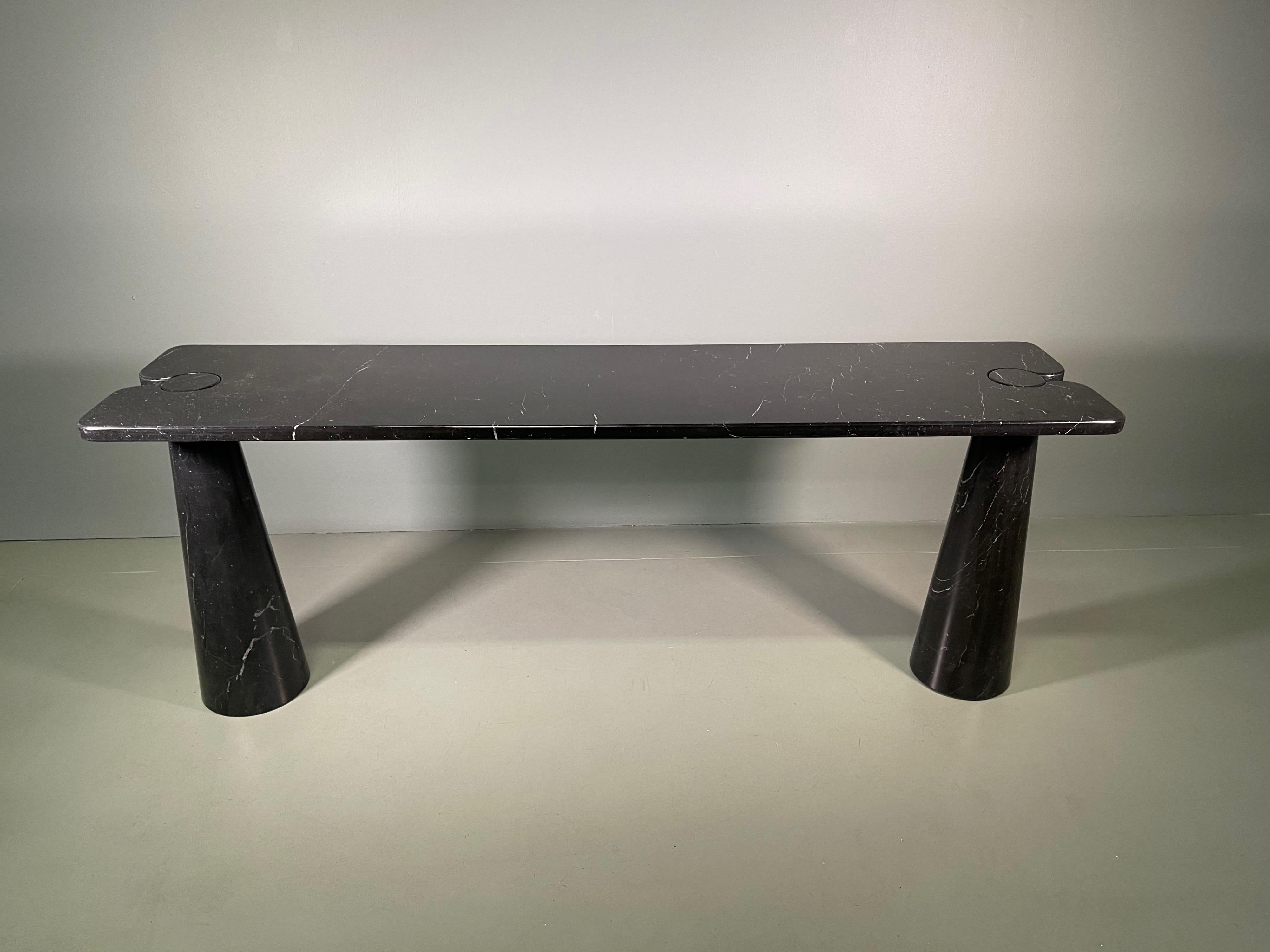 Mid-Century Modern Angelo Mangiarotti Console Table Eros Black Marquina Marble