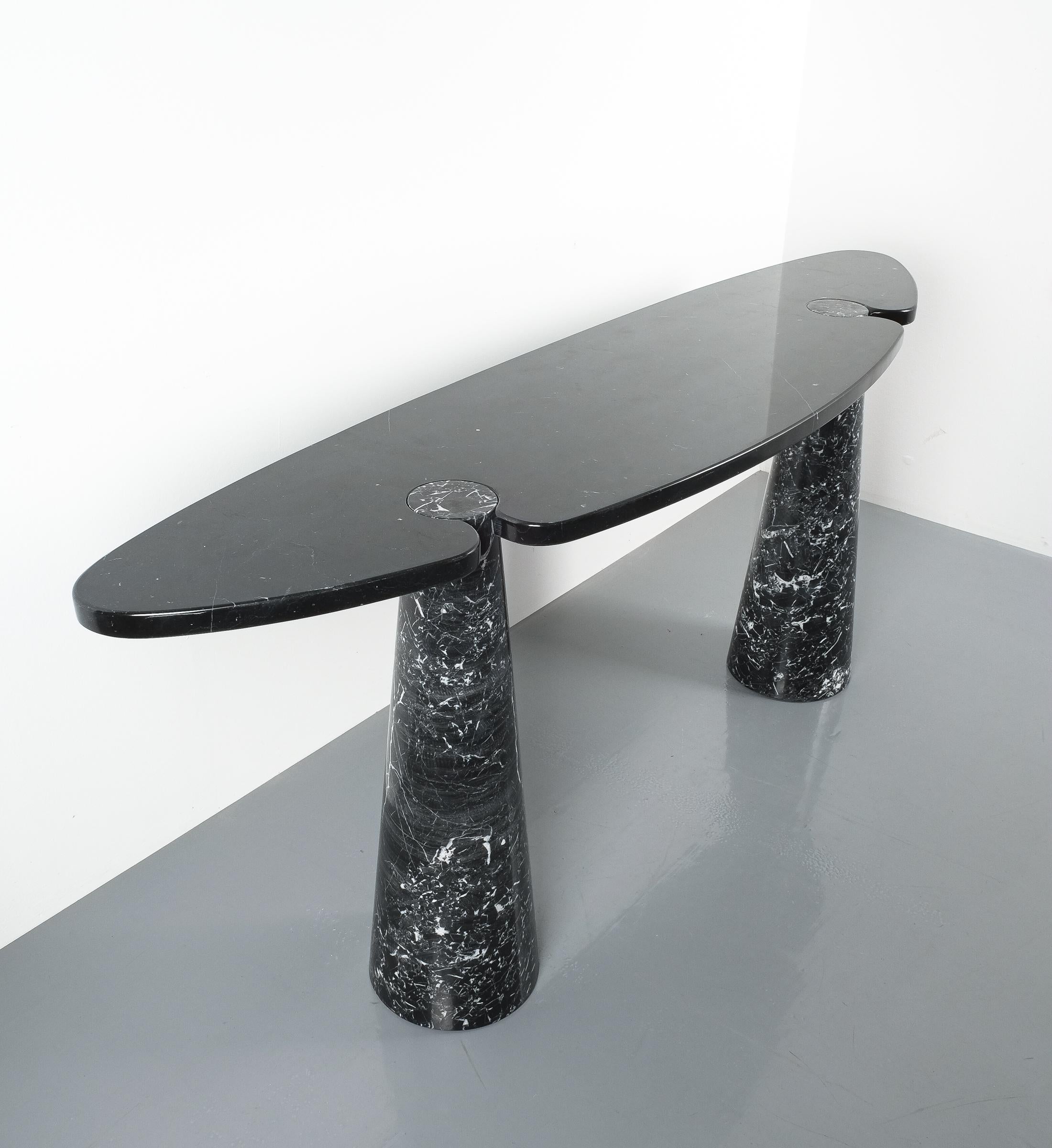 Mid-Century Modern Angelo Mangiarotti Console Table Eros Black Marquina Marble, Italy