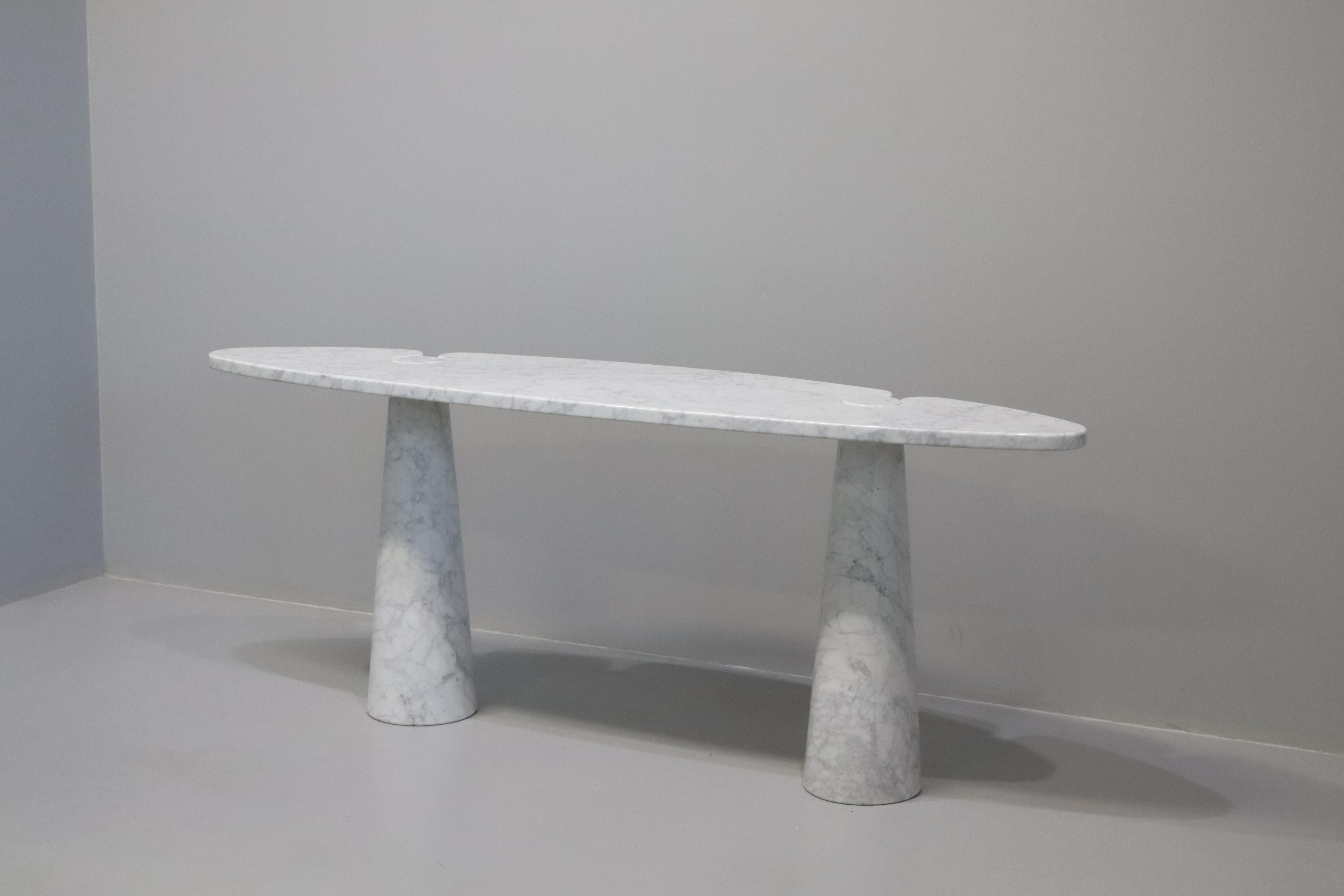 Italian Angelo Mangiarotti Console Table Eros Carrara Marble Original Label For Sale