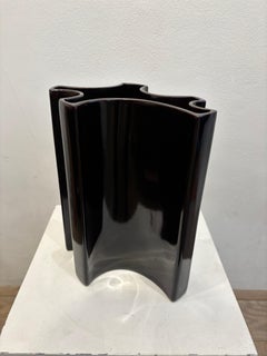 Angelo Mangiarotti Dark Brown CeramicVase, Fratelli Brambilla, Italy, 1960s