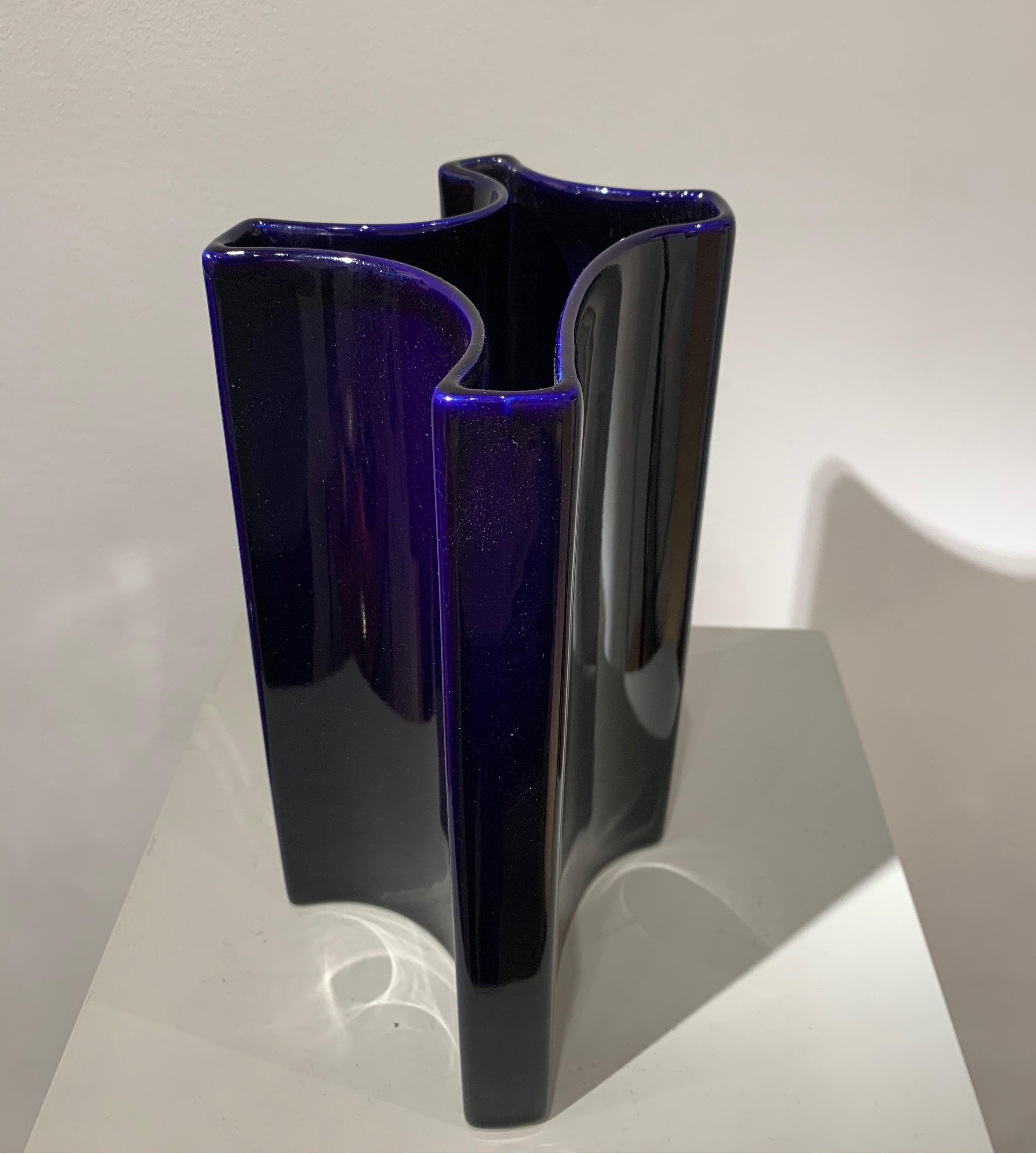 Fratelli Brambilla is the manufacture which produced the vase designed by Angelo Mangiarotti in the 1960s. The shape is irregular, free. See mark and old sticker.