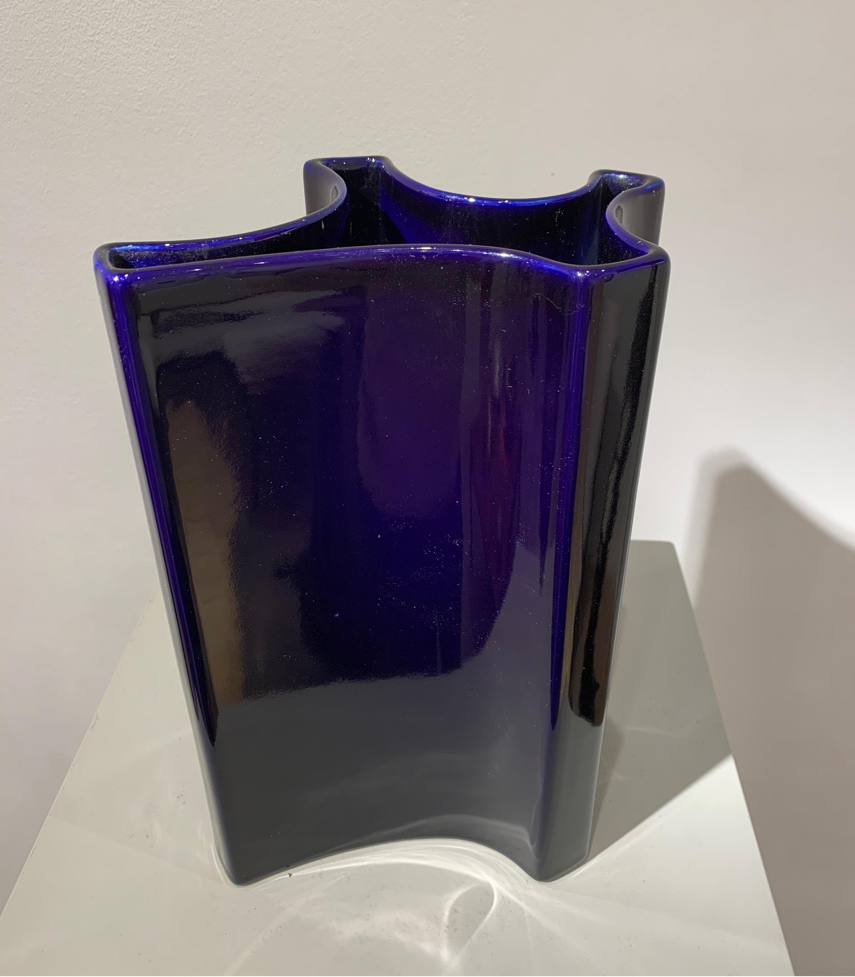 Italian Angelo Mangiarotti Dark Indigo Ceramic Vase, 1960