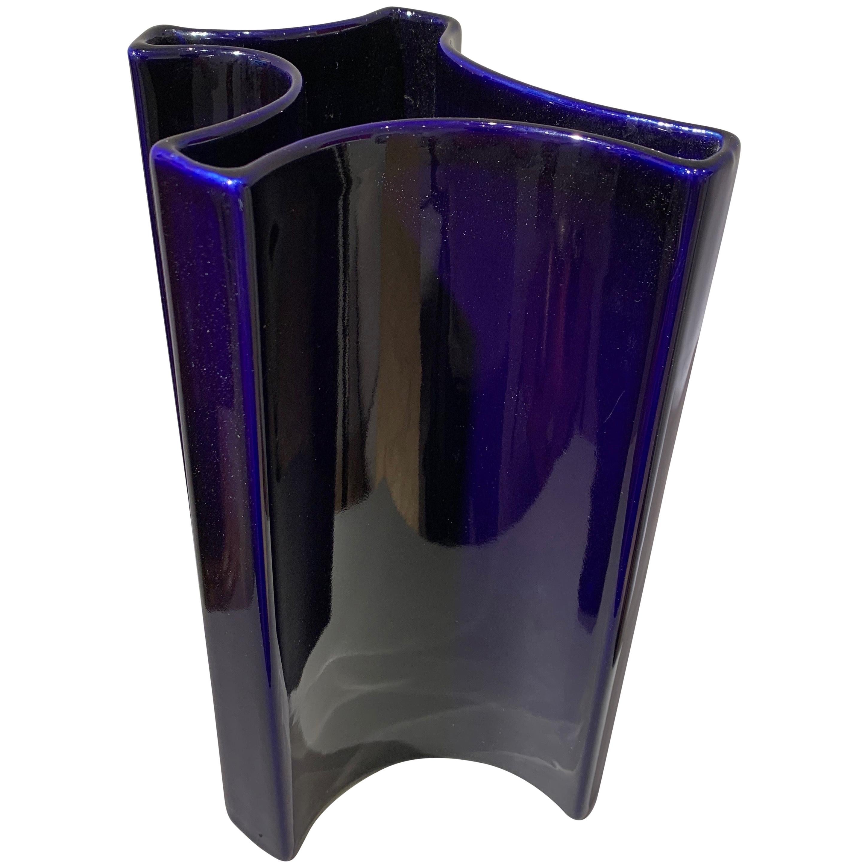Angelo Mangiarotti Dark Indigo Ceramic Vase, 1960
