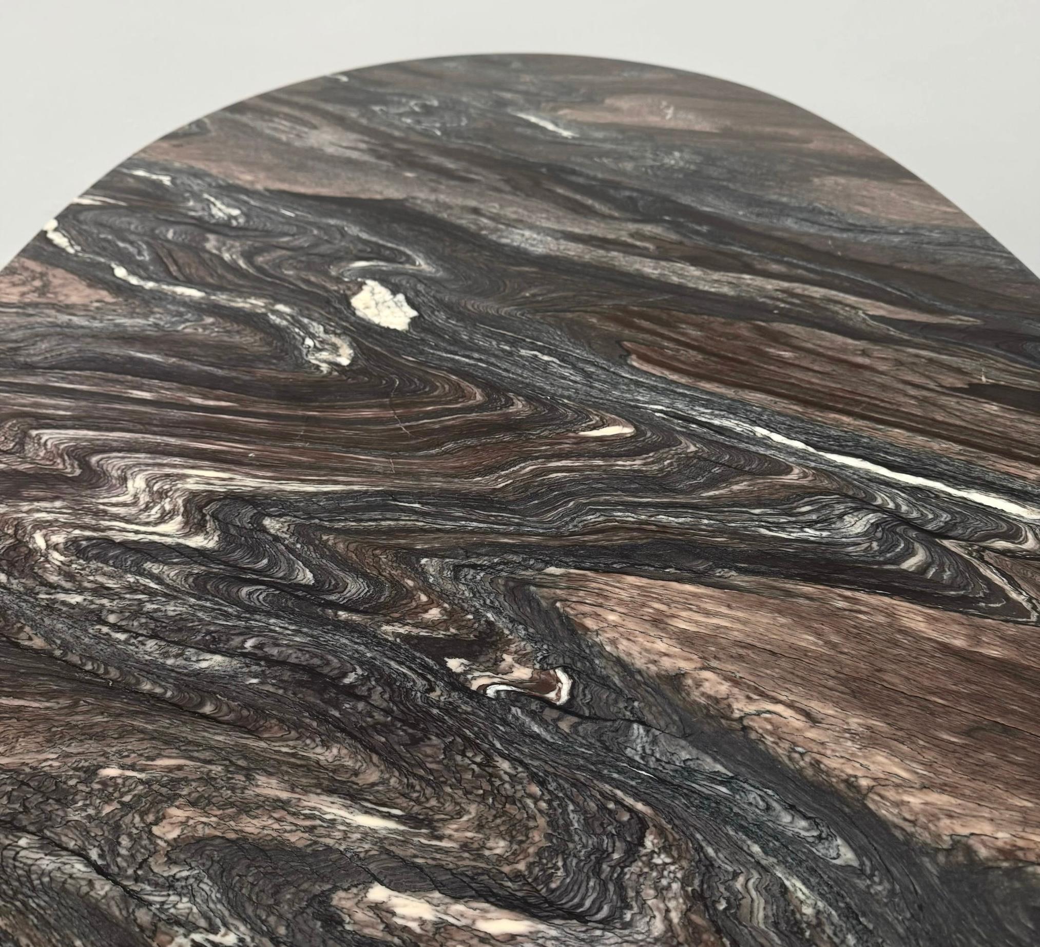 Style of Angelo Mangiarotti Dining Table Flowing Marble Copper Fluted Base For Sale 8