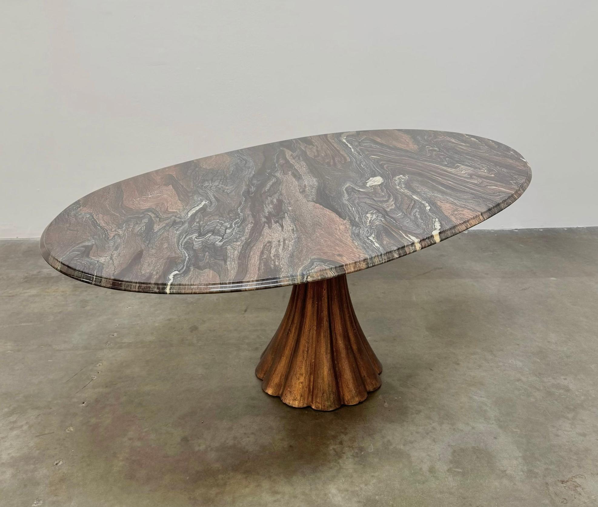 Style of Angelo Mangiarotti Dining Table Flowing Marble Copper Fluted Base For Sale 12