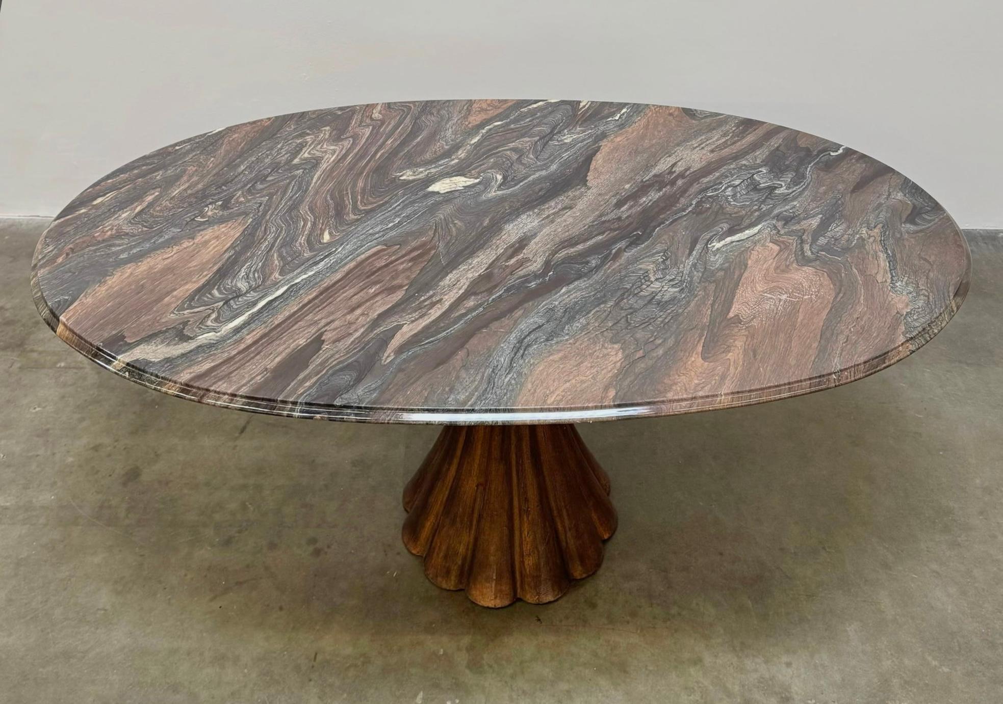 Style of Angelo Mangiarotti Dining Table Flowing Marble Copper Fluted Base For Sale 13