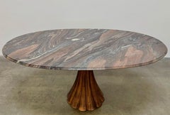 Style of Angelo Mangiarotti Dining Table Flowing Marble Copper Fluted Base