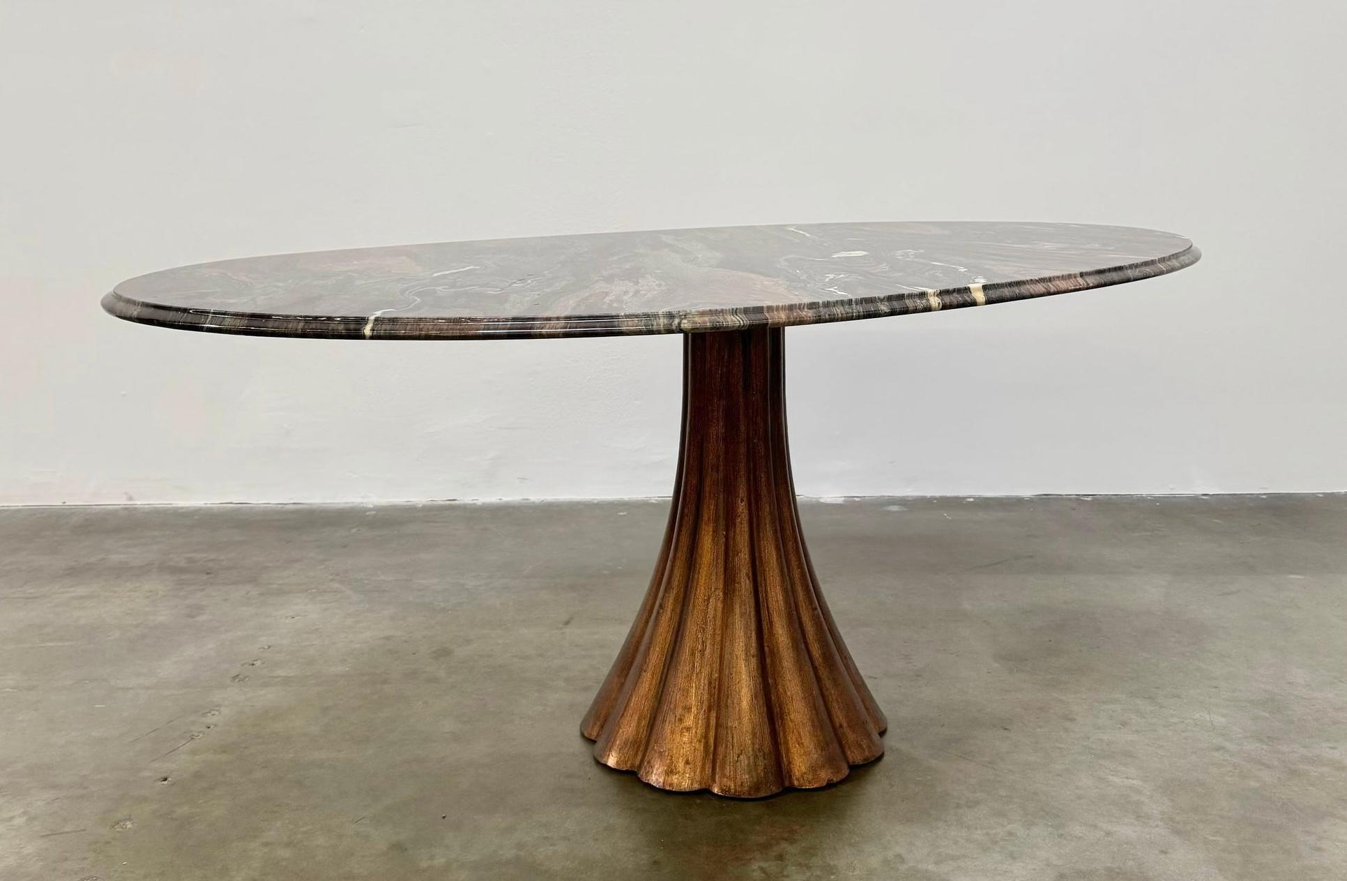 Style of Angelo Mangiarotti Dining Table Flowing Marble Copper Fluted Base In Good Condition For Sale In Palm Springs, CA
