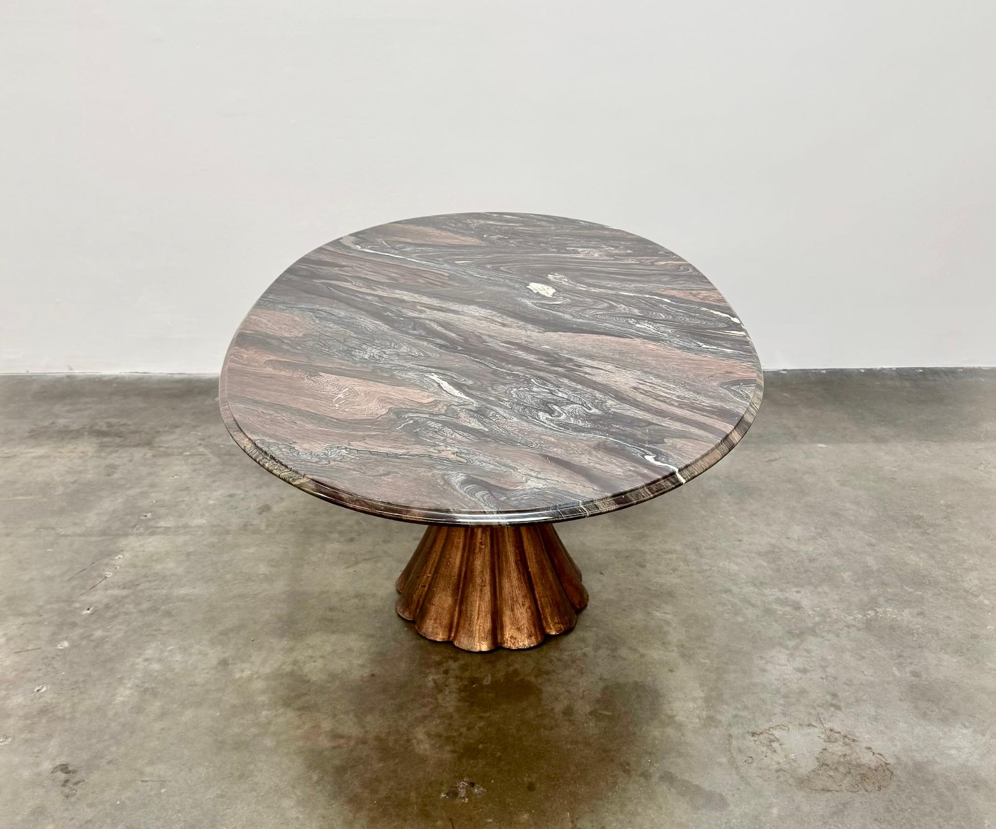 Late 20th Century Style of Angelo Mangiarotti Dining Table Flowing Marble Copper Fluted Base For Sale