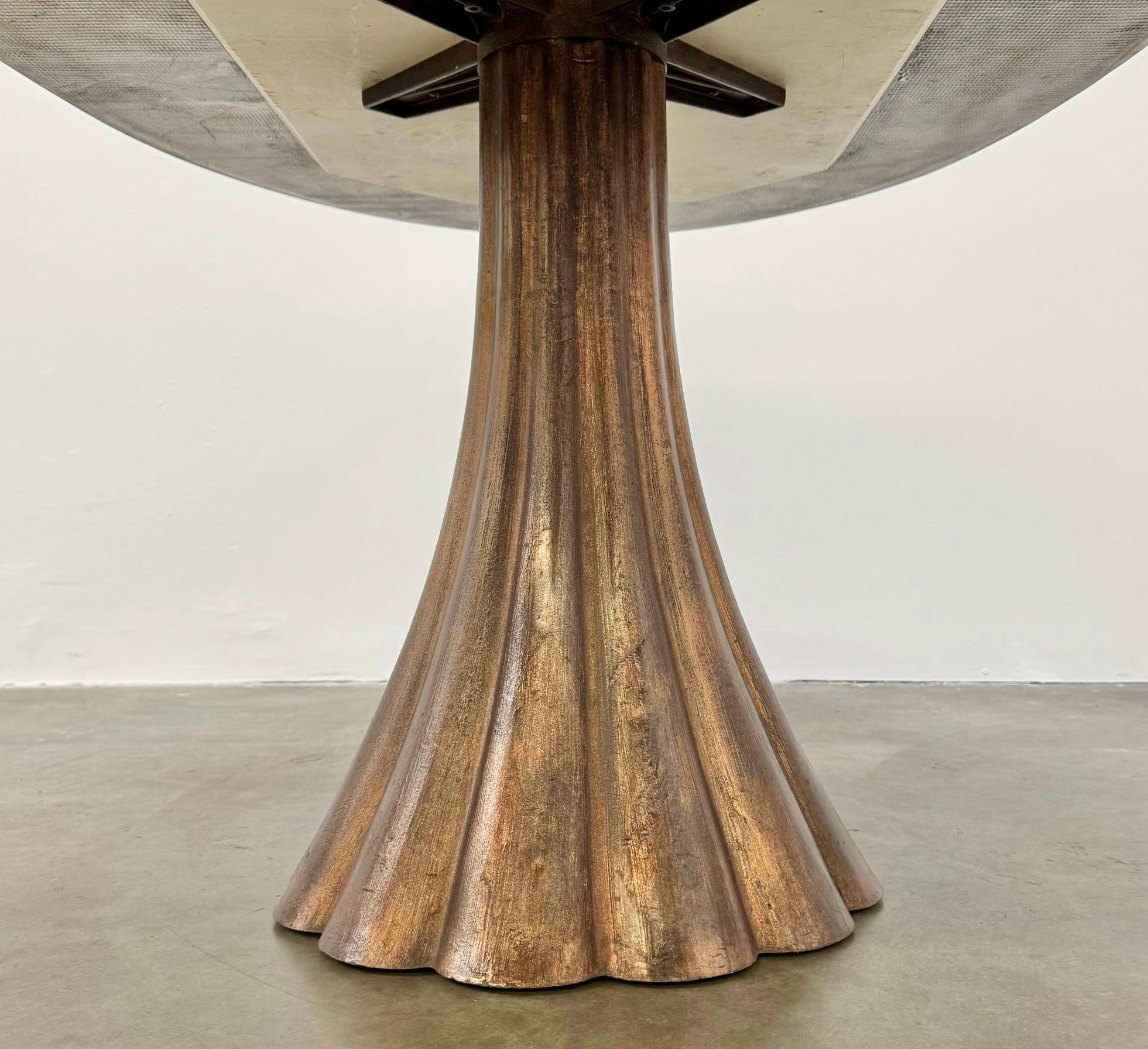 Style of Angelo Mangiarotti Dining Table Flowing Marble Copper Fluted Base For Sale 1
