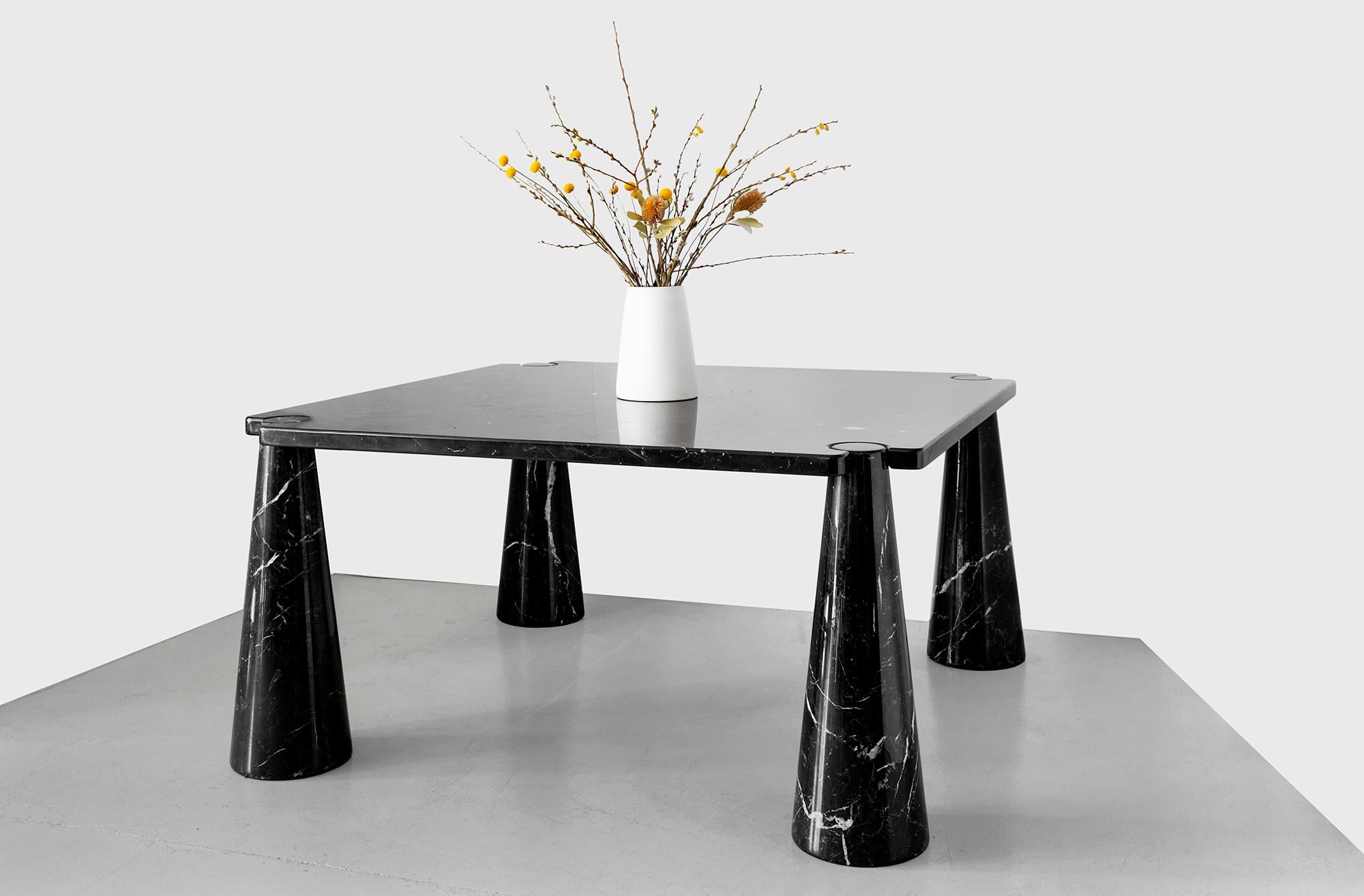 Gorgeous large black marble dining table by Angelo Mangiarotti, 
Rare to find square in shape! 
Can fit 2 chairs easily on all sides. 
Produced by Skipper, circa 1970s.


 
