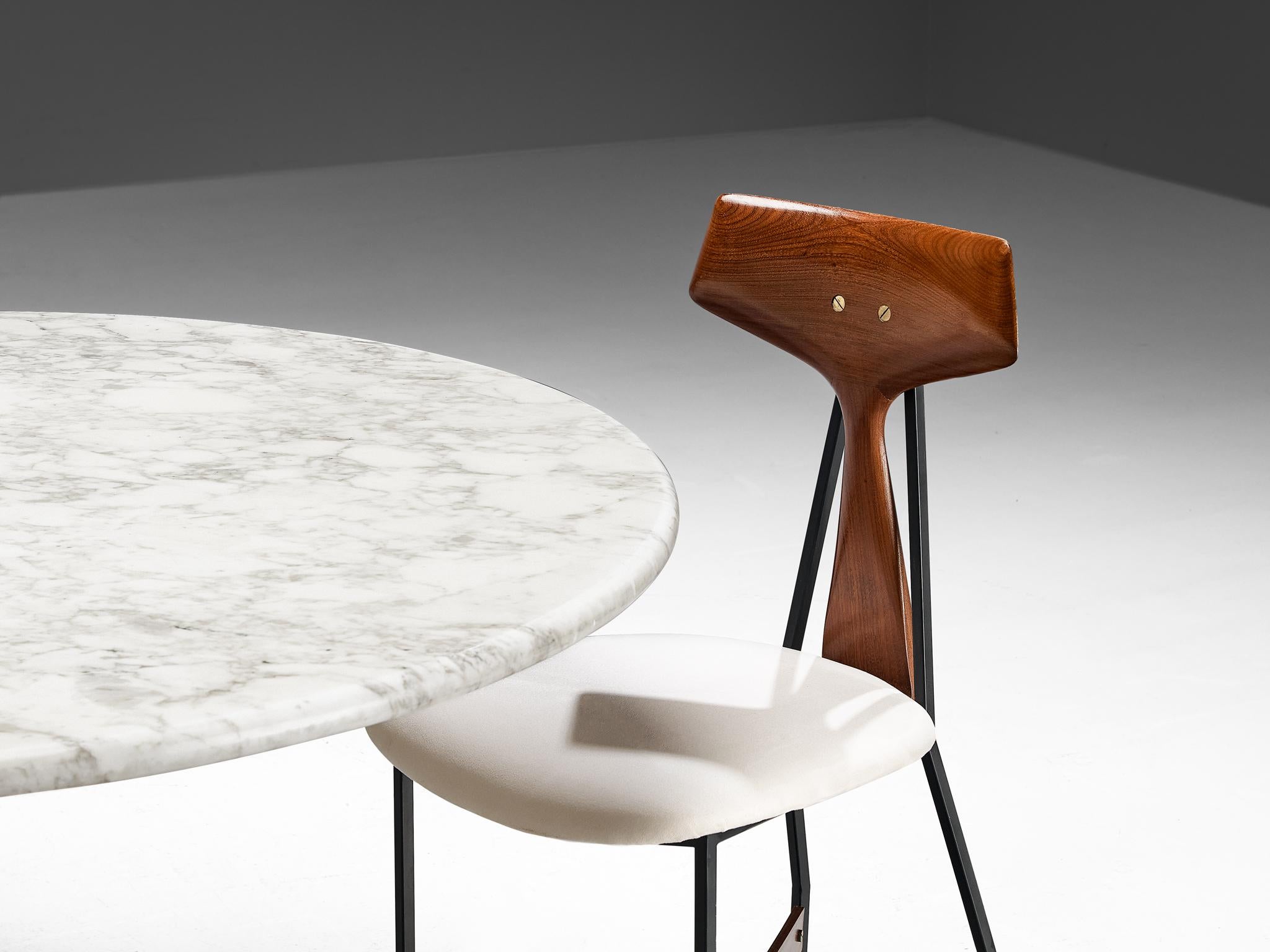 Mid-Century Modern Table de salle à manger Angelo Mangiarotti en marbre avec ensemble de six chaises en teck  en vente