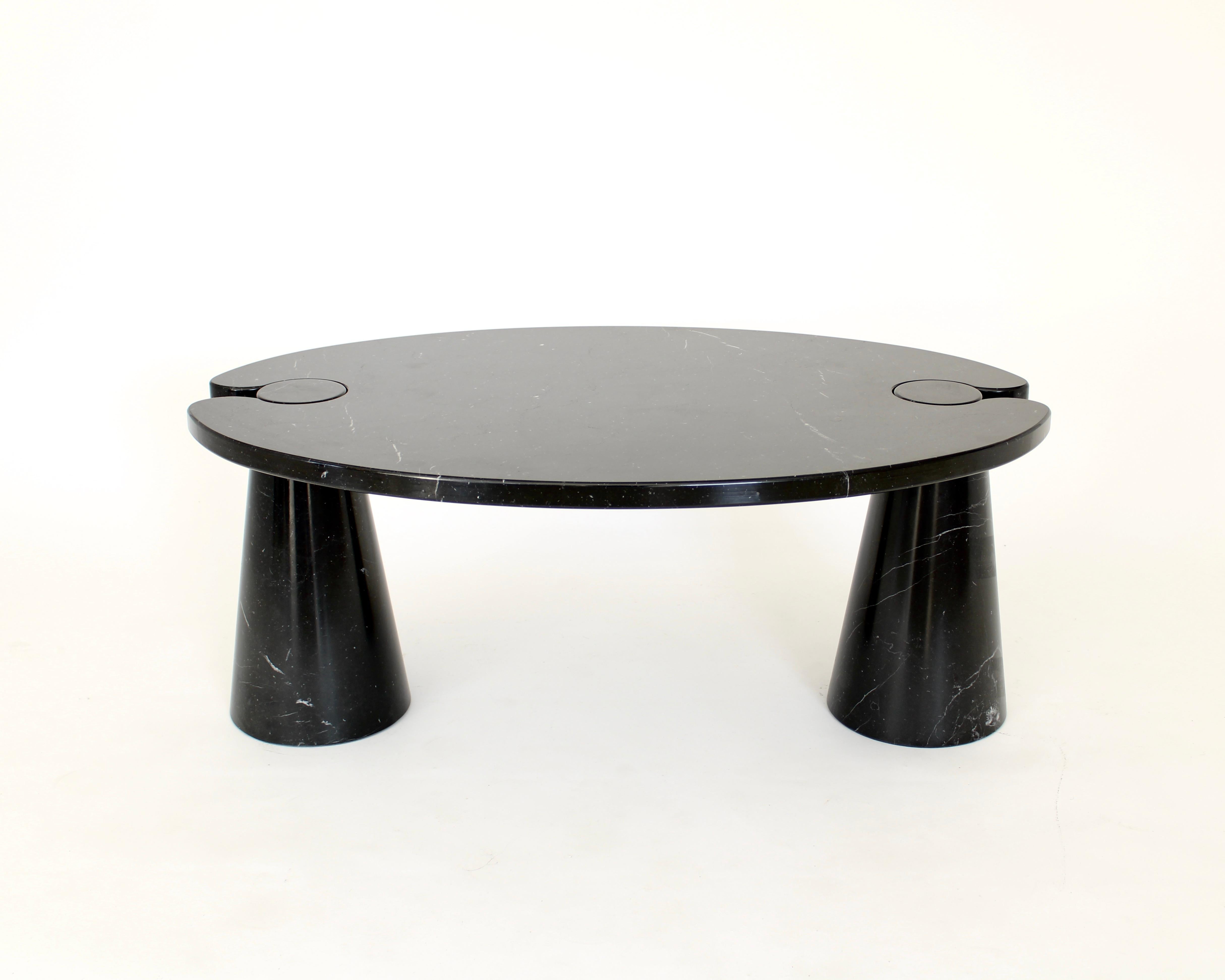 Italian Angelo Mangiarotti Eros Black Marquina Oval Marble Coffee Table