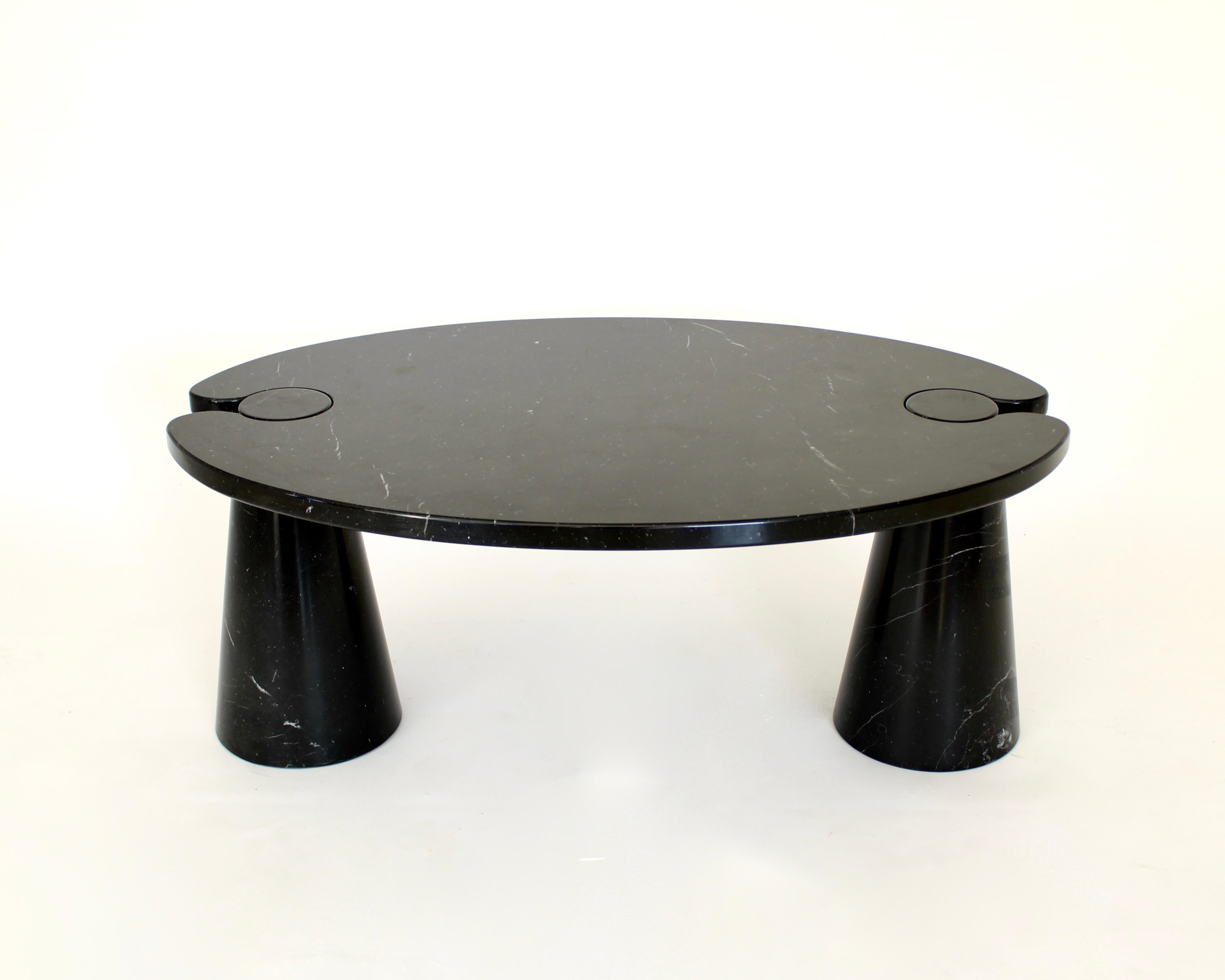 Angelo Mangiarotti Eros Black Marquina Oval Marble Coffee Table In Good Condition In Chicago, IL