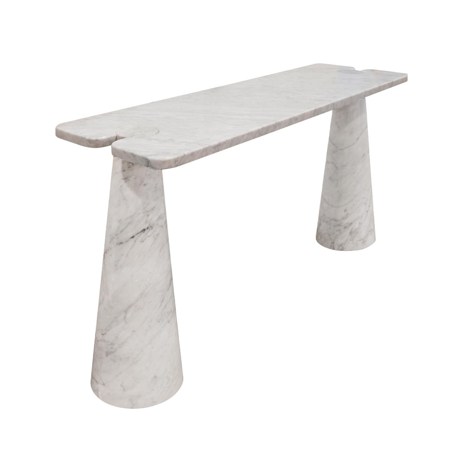 Mid-Century Modern Angelo Mangiarotti Eros Collection Console Table in Polished White Marble 1970s
