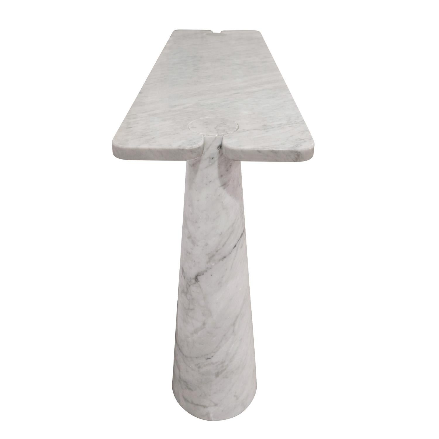 Italian Angelo Mangiarotti Eros Collection Console Table in Polished White Marble 1970s