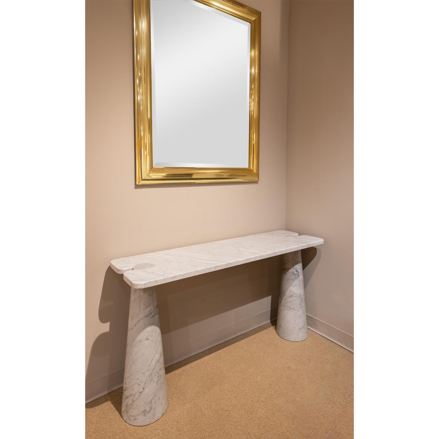 Late 20th Century Angelo Mangiarotti Eros Collection Console Table in Polished White Marble 1970s
