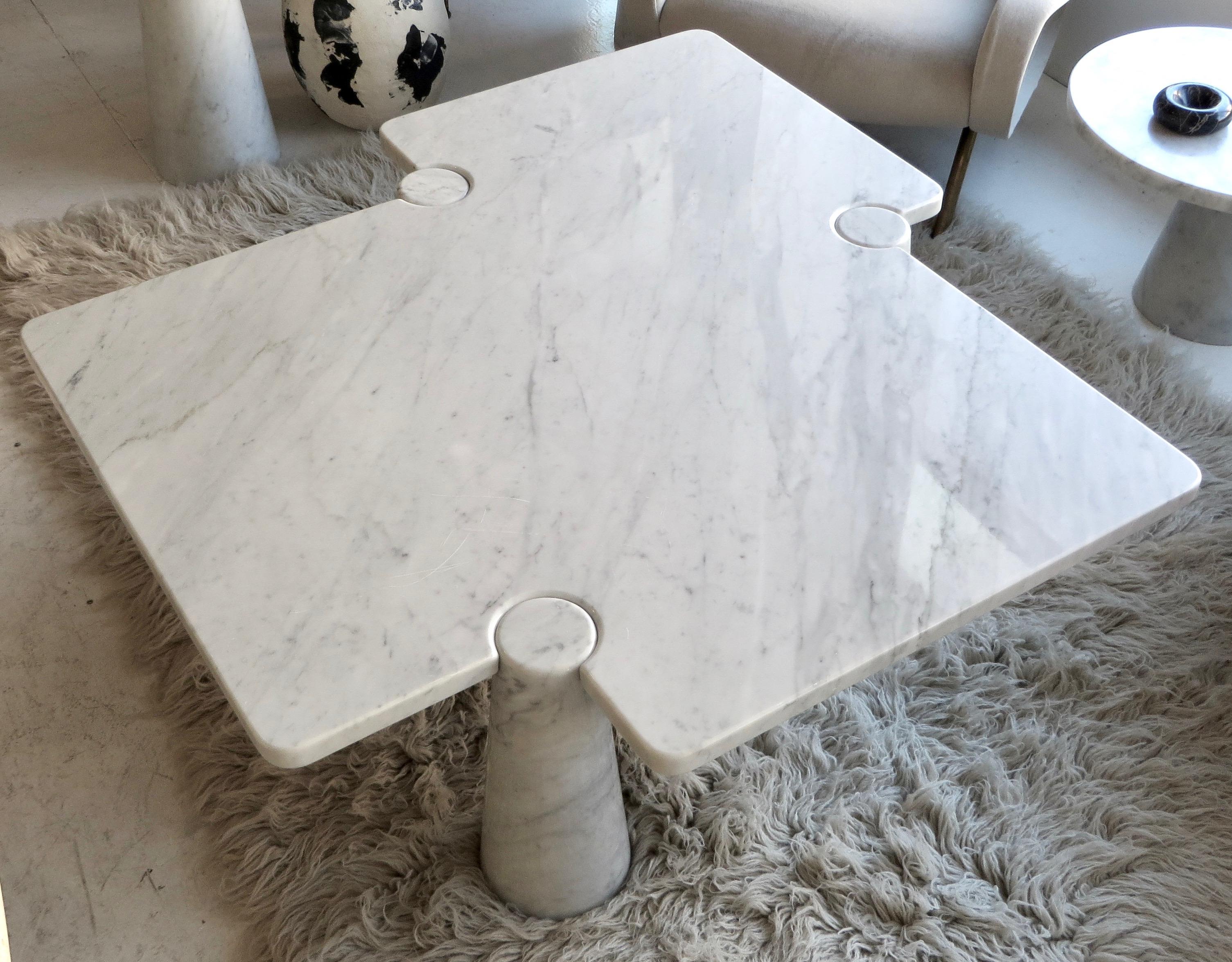 Italian Angelo Mangiarotti Eros Collection Freccia White Carrara Marble Coffee Table