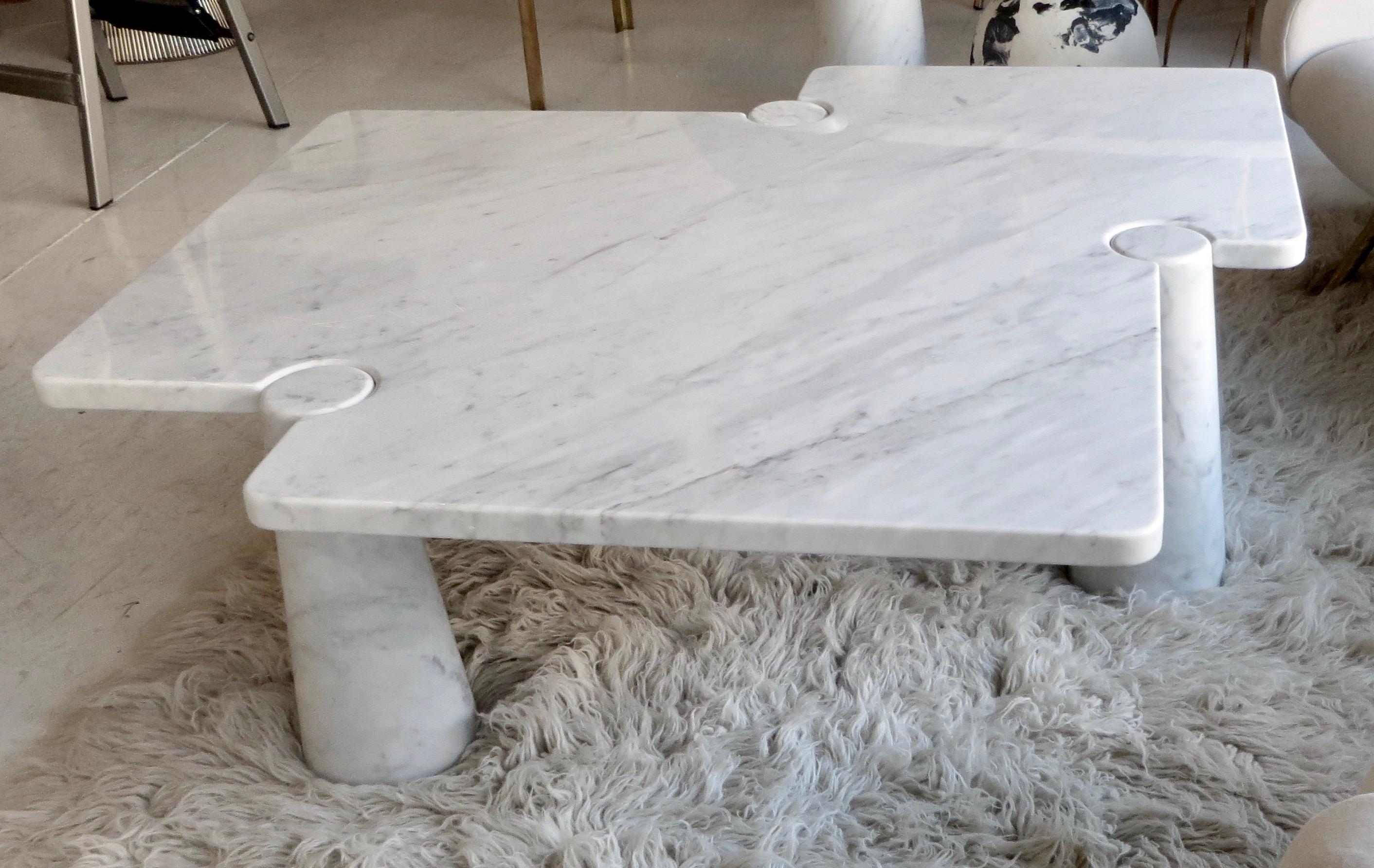 Angelo Mangiarotti Eros Collection Freccia White Carrara Marble Coffee Table 1