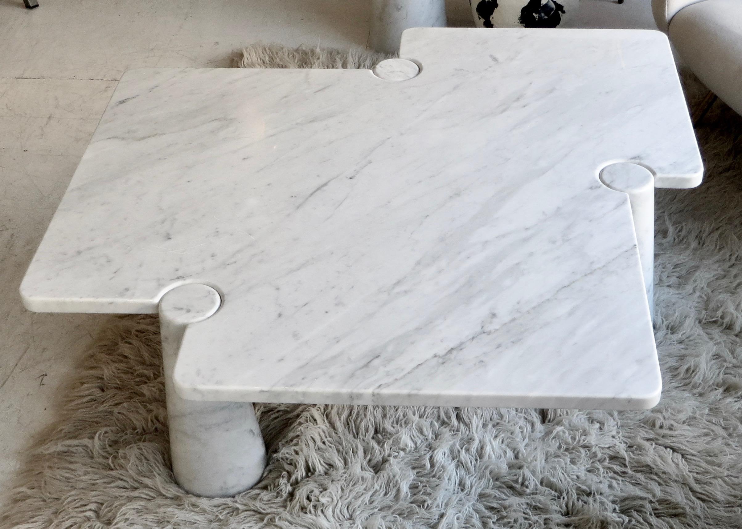 Angelo Mangiarotti Eros Collection Freccia White Carrara Marble Coffee Table 2