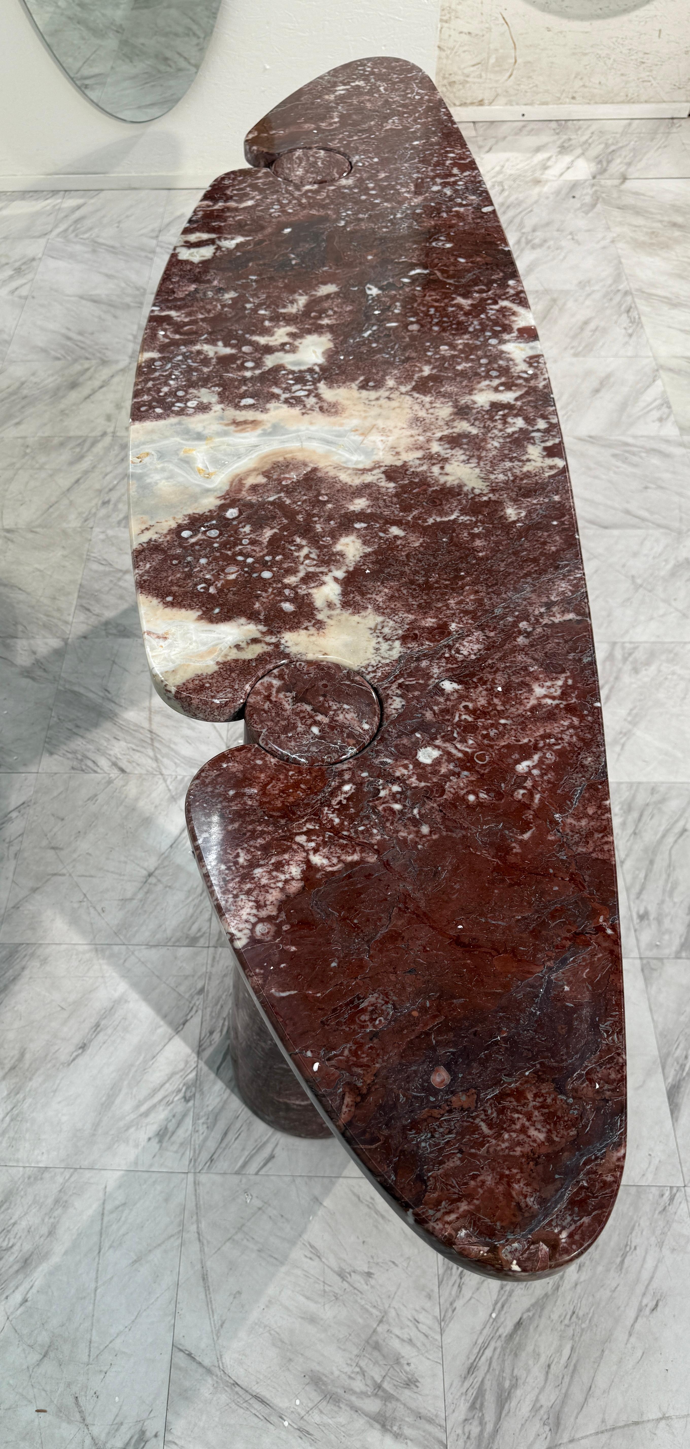 Angelo Mangiarotti Eros Console Table in Rosso Verona Marble, Italy, 1970s In Good Condition For Sale In Los Angeles, CA