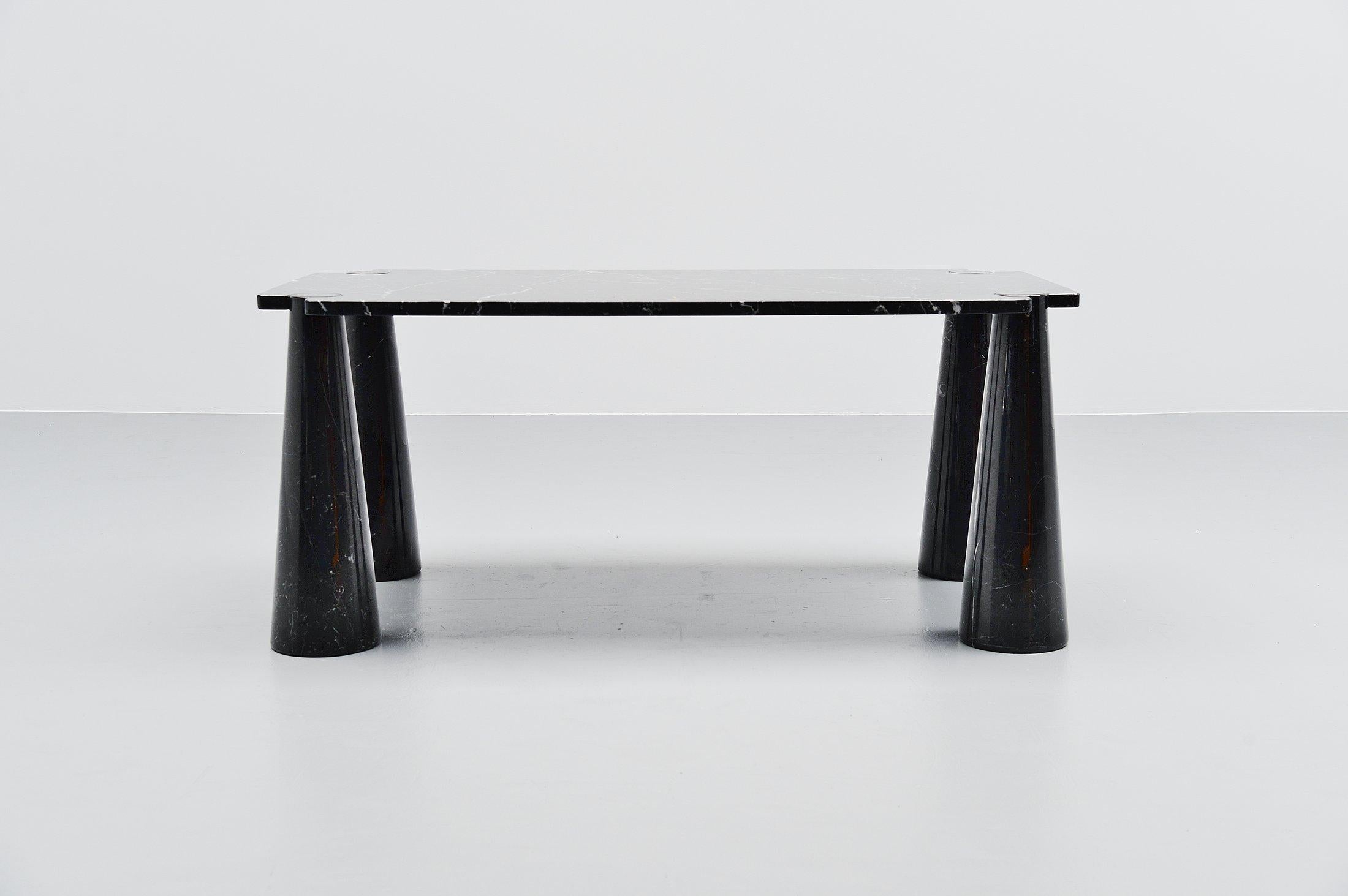 Spectacular ‘Eros’ dining table designed by Angelo Mangiarotti and manufactured by Skipper, Italy, 1971. This dining table is made of black marquina marble and has beautiful white veins running through the black marble. The dining table come from