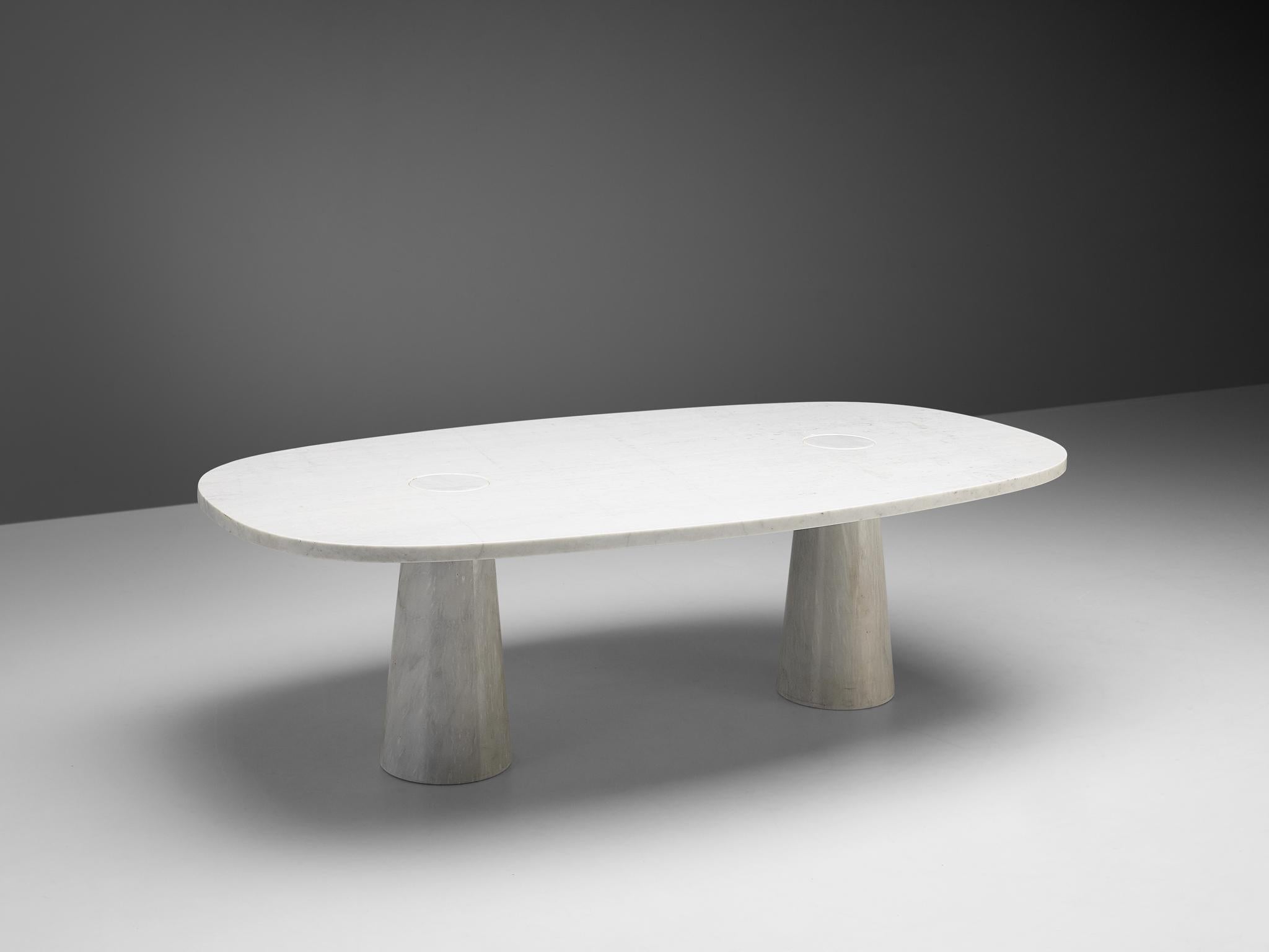Italian Angelo Mangiarotti 'Eros' Oval Dining Table in White Marble