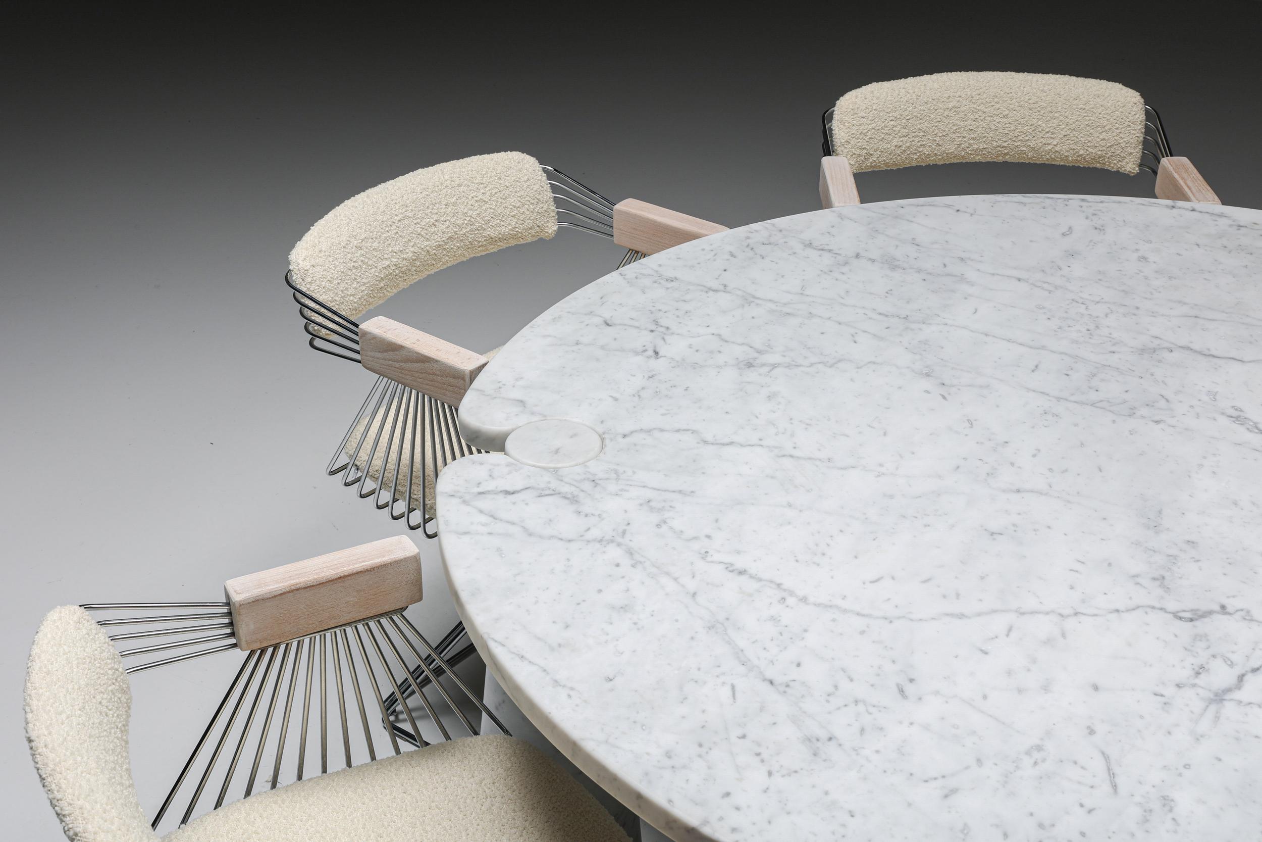 Carrara Marble Angelo Mangiarotti 'Eros' Round Marble Dining Table, Italy, 1970's