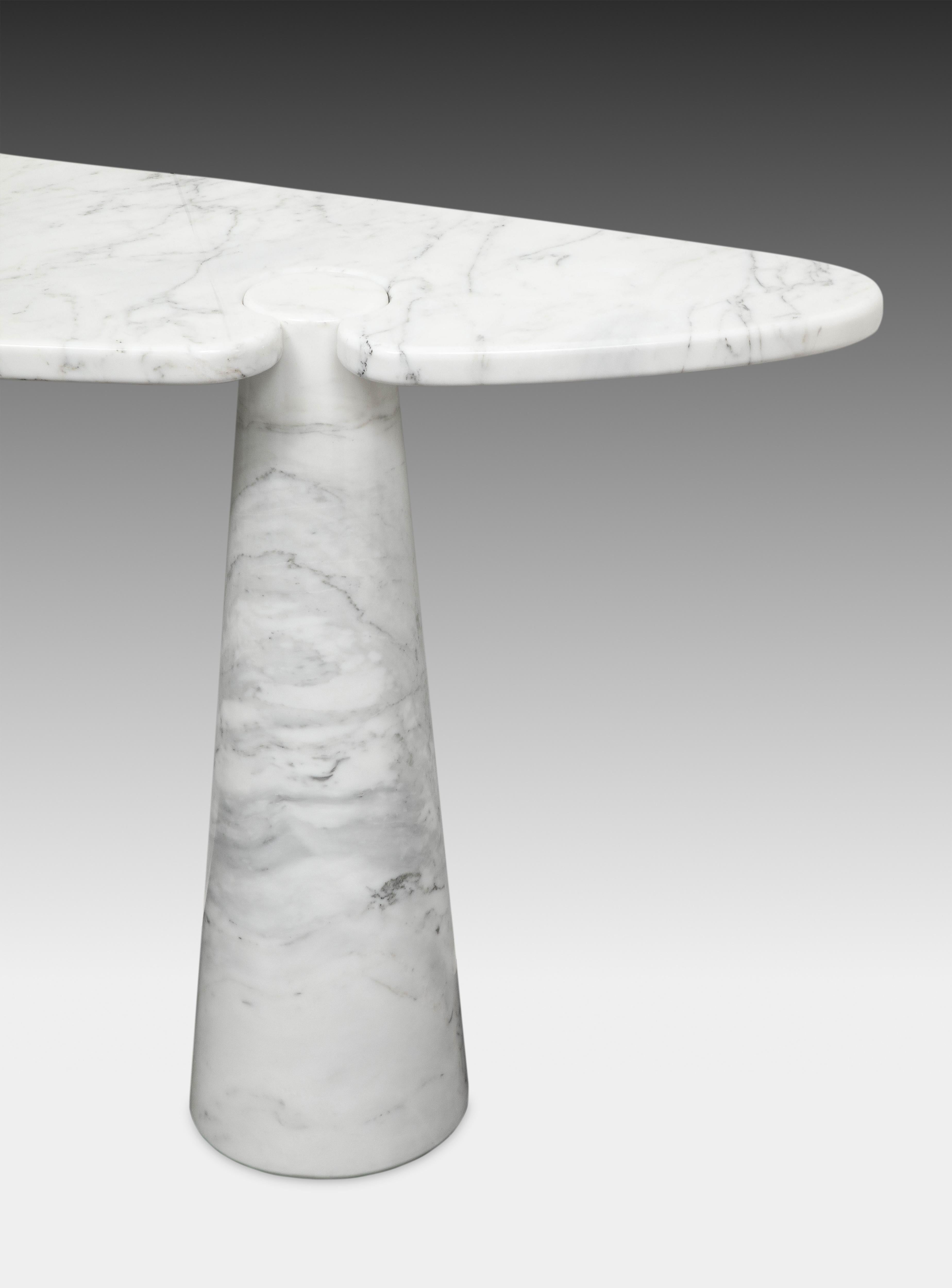 Italian Angelo Mangiarotti Eros Series Carrara Marble Console Table, Skipper Label For Sale