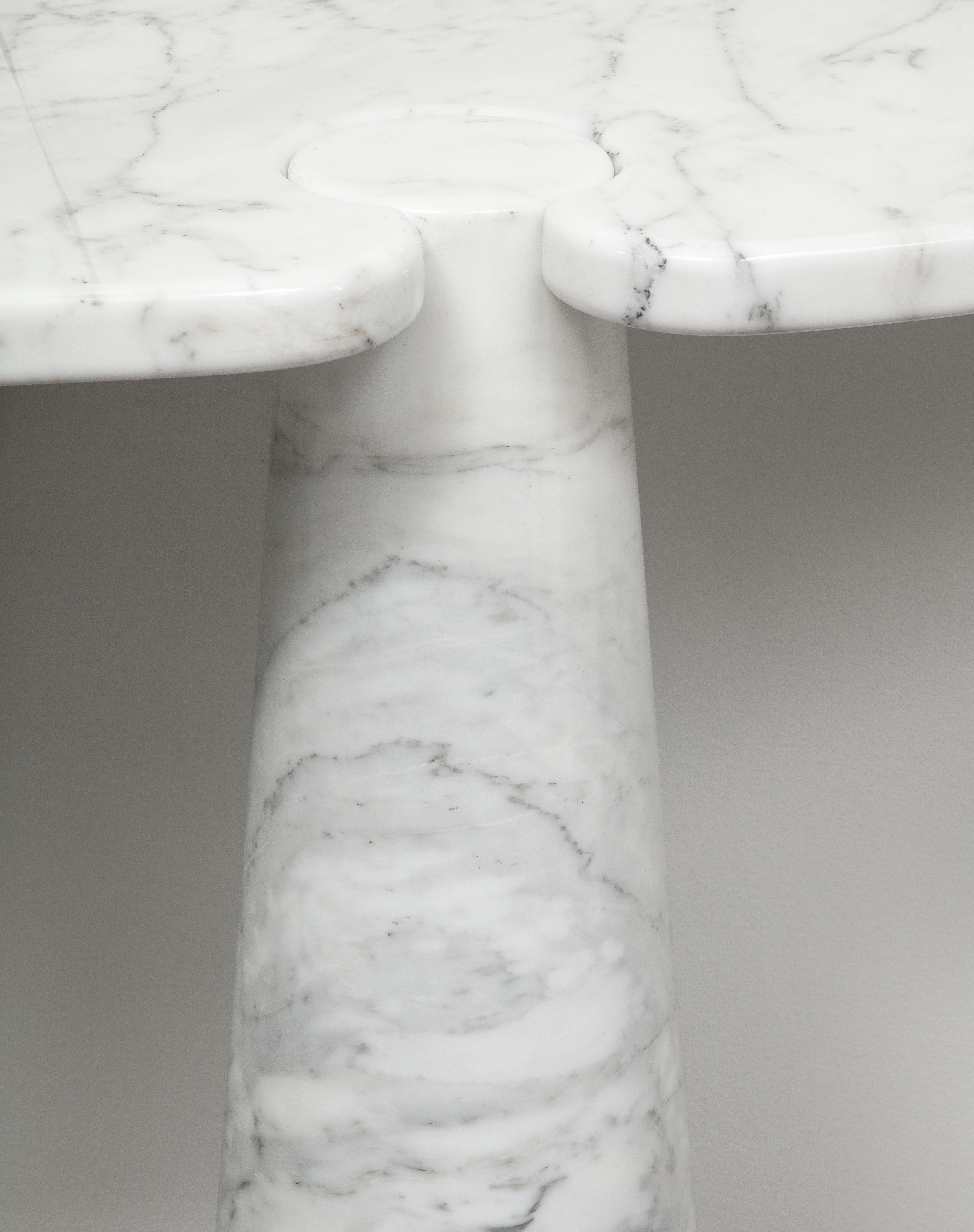 Polished Angelo Mangiarotti Eros Series Carrara Marble Console Table, Skipper Label For Sale